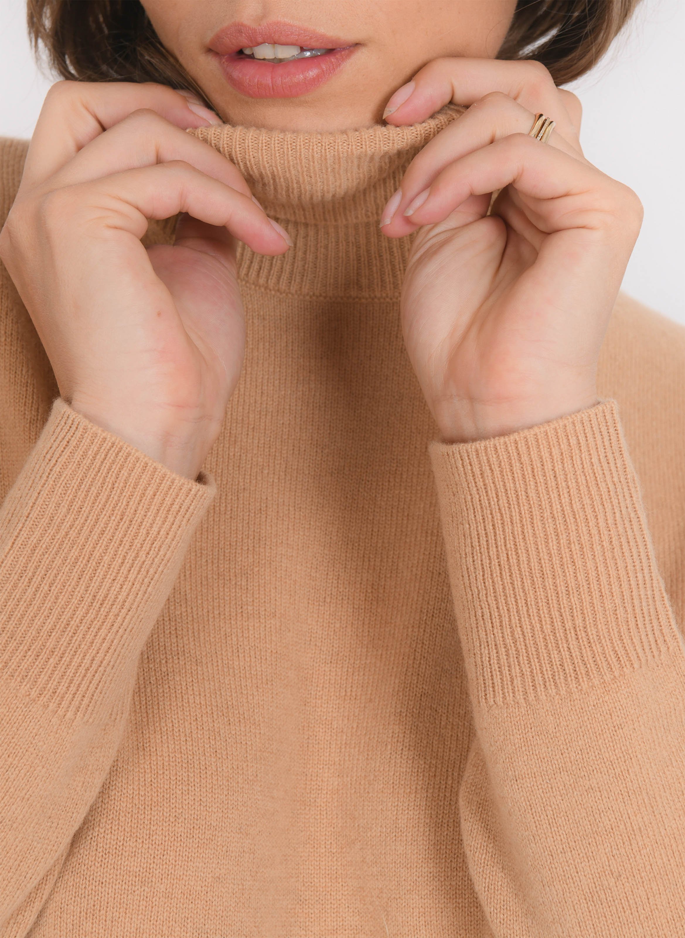 Rollkragenpullover aus einfarbiger Wolle und Kaschmir KOOKAI Beige