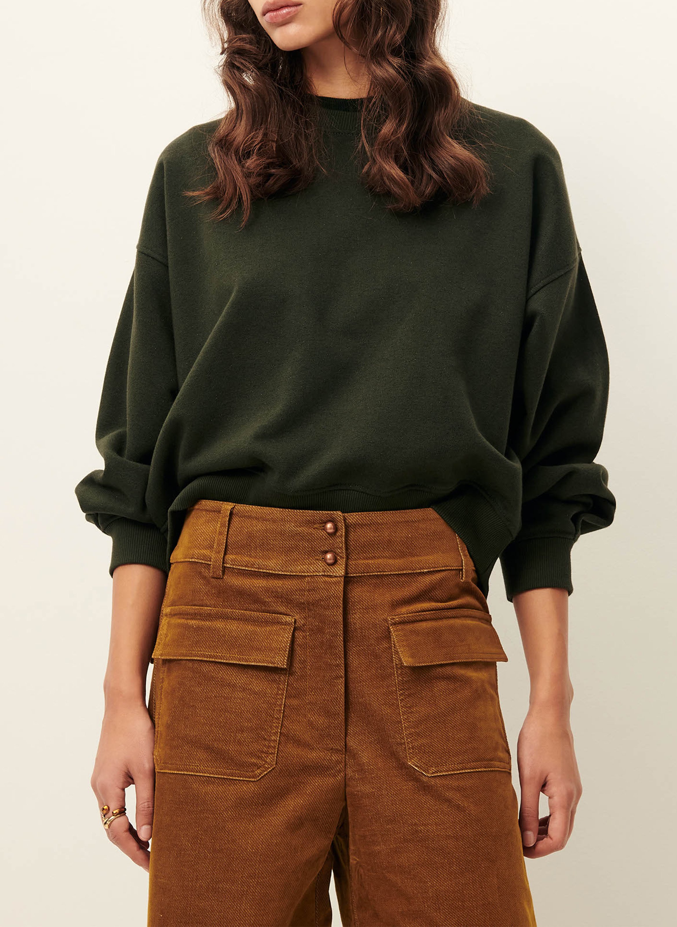 Sweat oversize col rond en coton mélangé SESSUN Marron