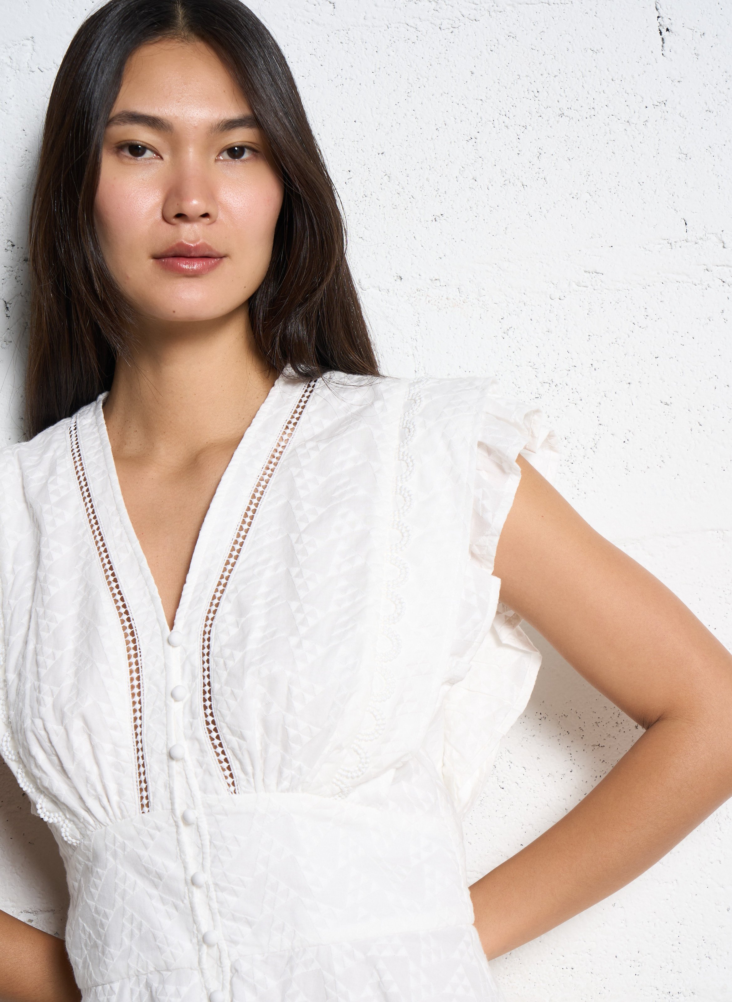 Kurzes Bio-Baumwollkleid mit V-Ausschnitt SUNCOO Weiss