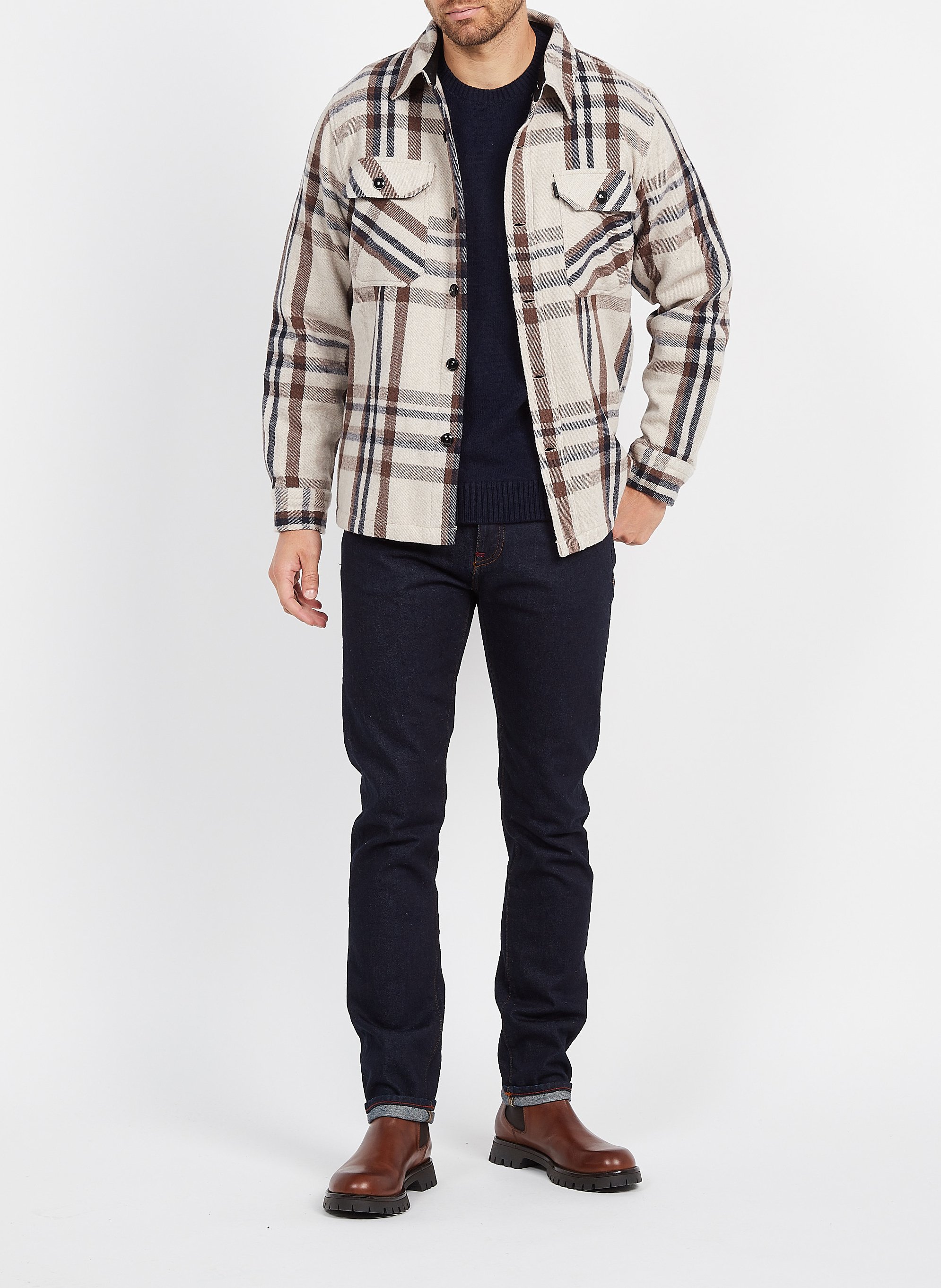 Surchemise droite à carreaux SCHOTT Beige