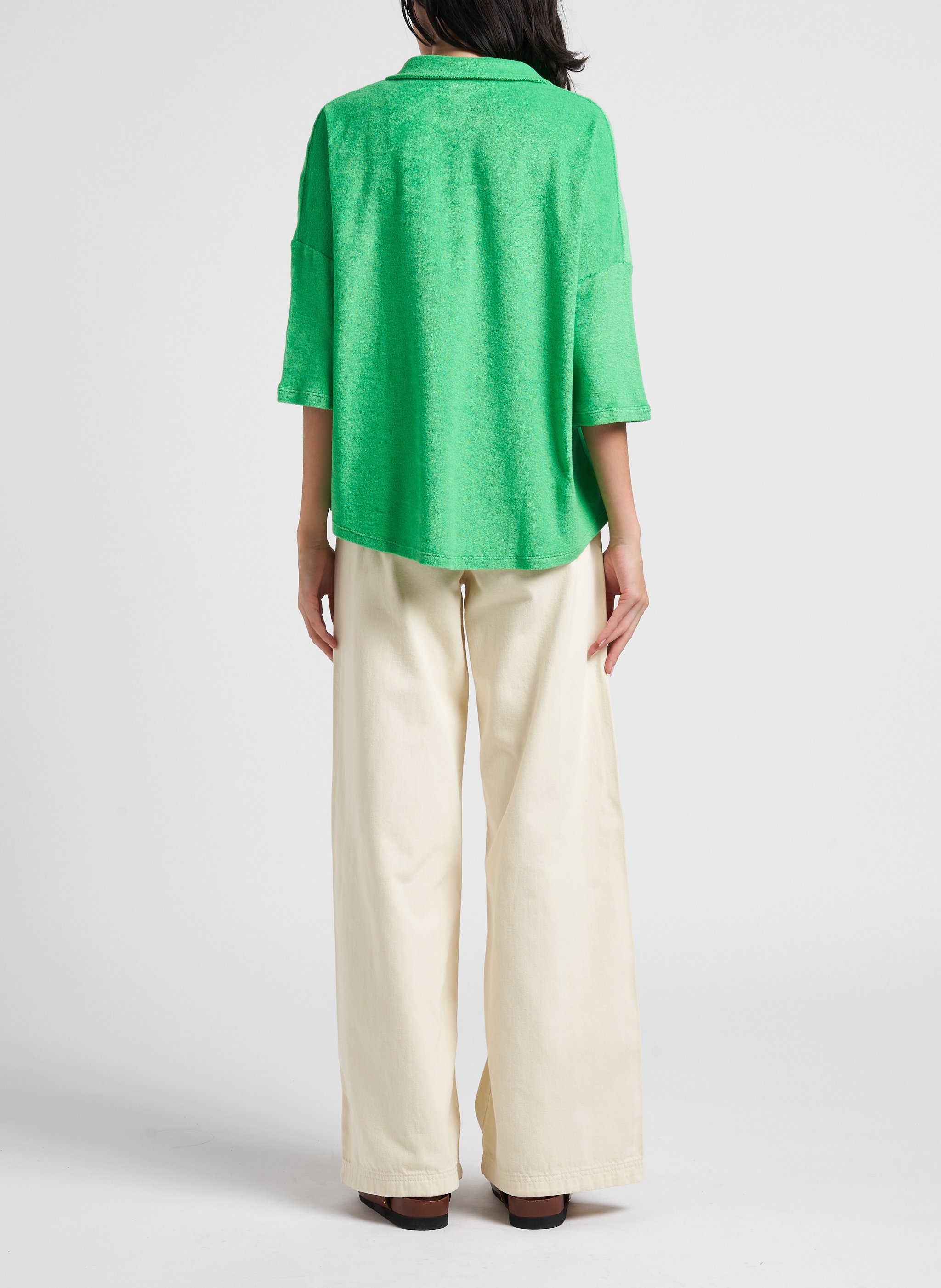 Top col classique en coton mélangé MAJESTIC FILATURES Vert