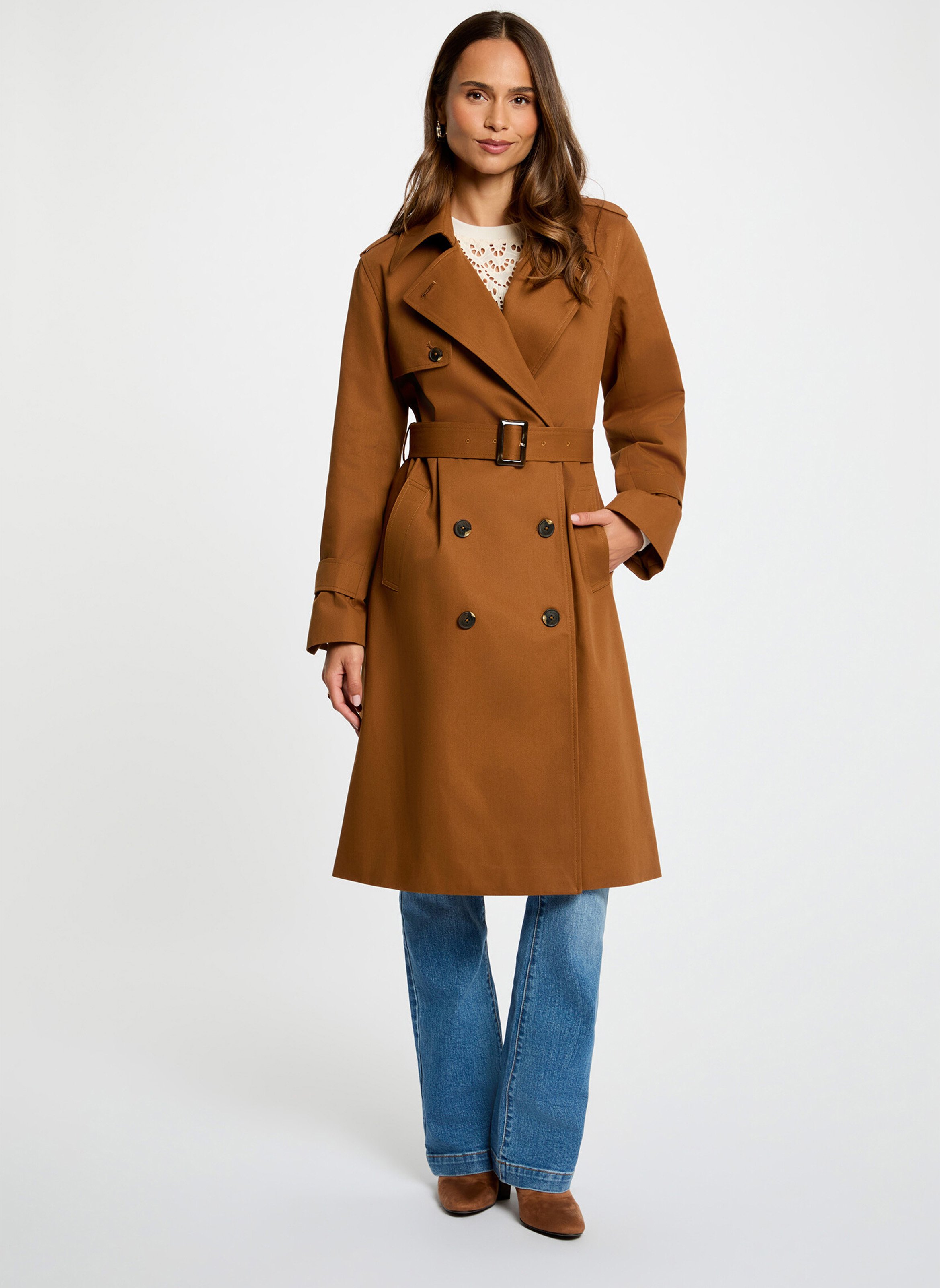 Mid-length belted trench coat MORGAN Brown