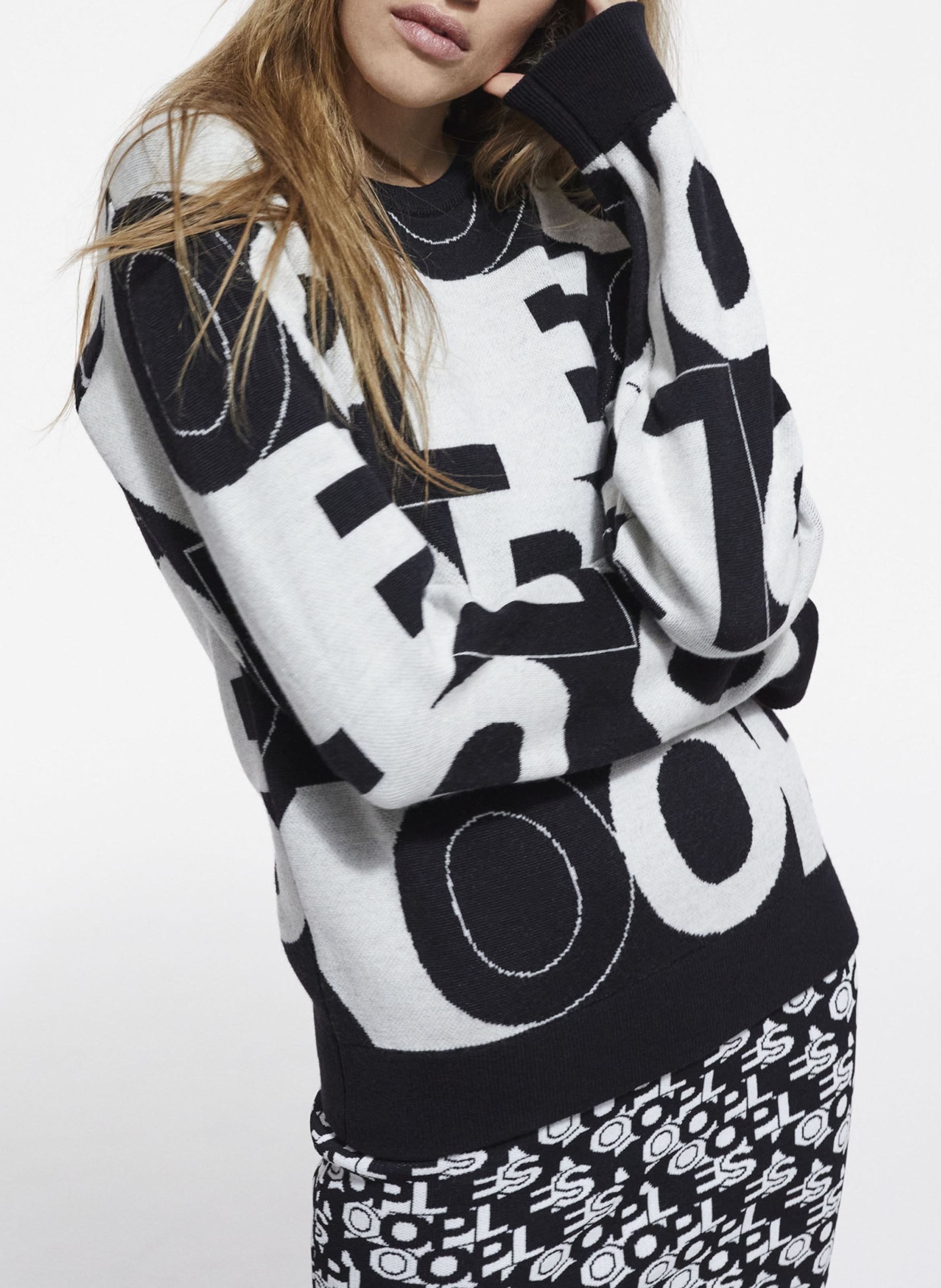 Pull col rond en laine imprimée THE KOOPLES Noir