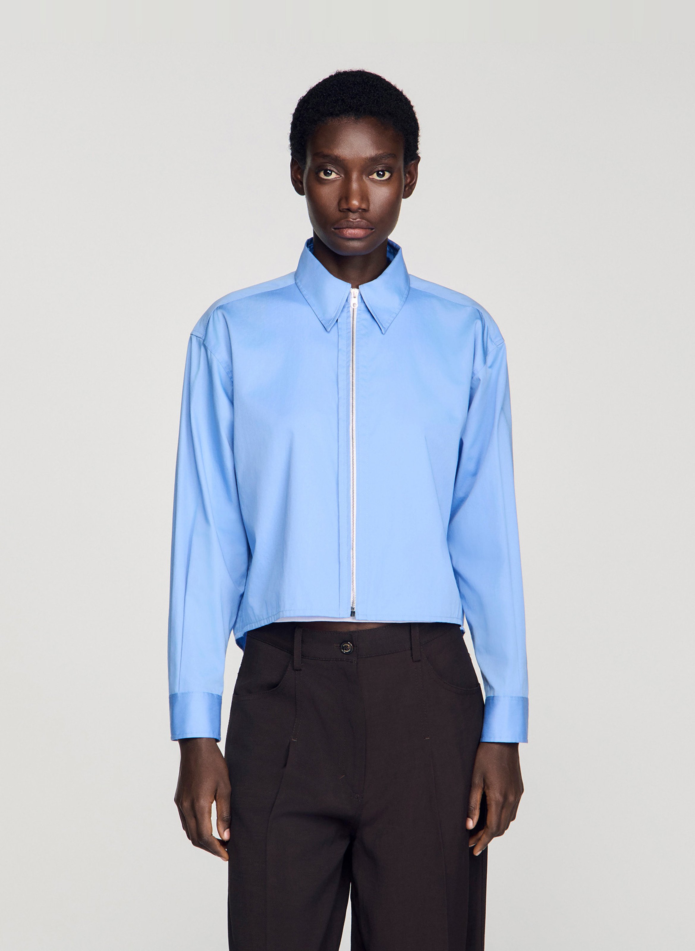 Short solid zip-up shirt SANDRO Blue