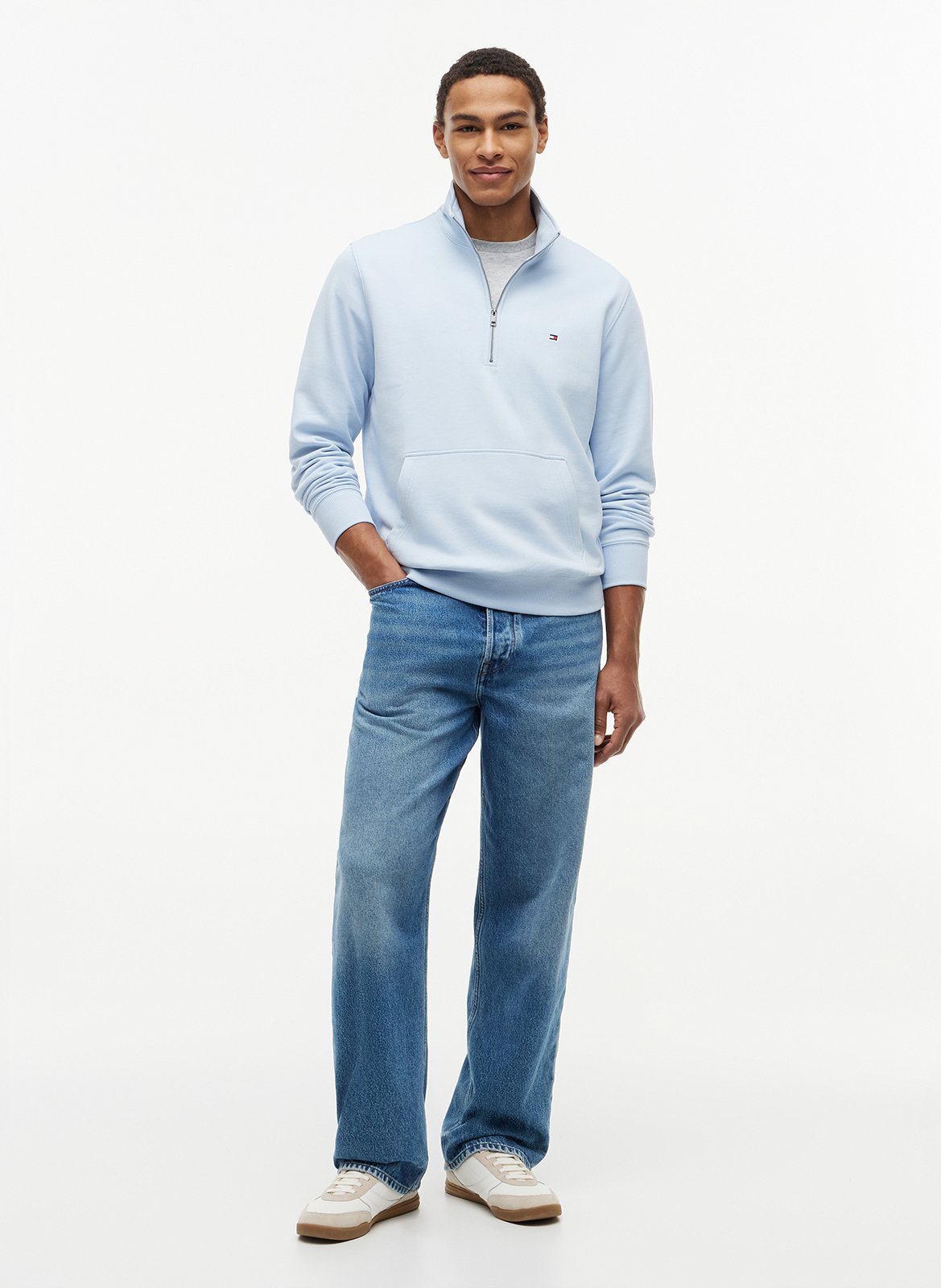 High-neck straight-cut cotton sweater TOMMY HILFIGER Blue