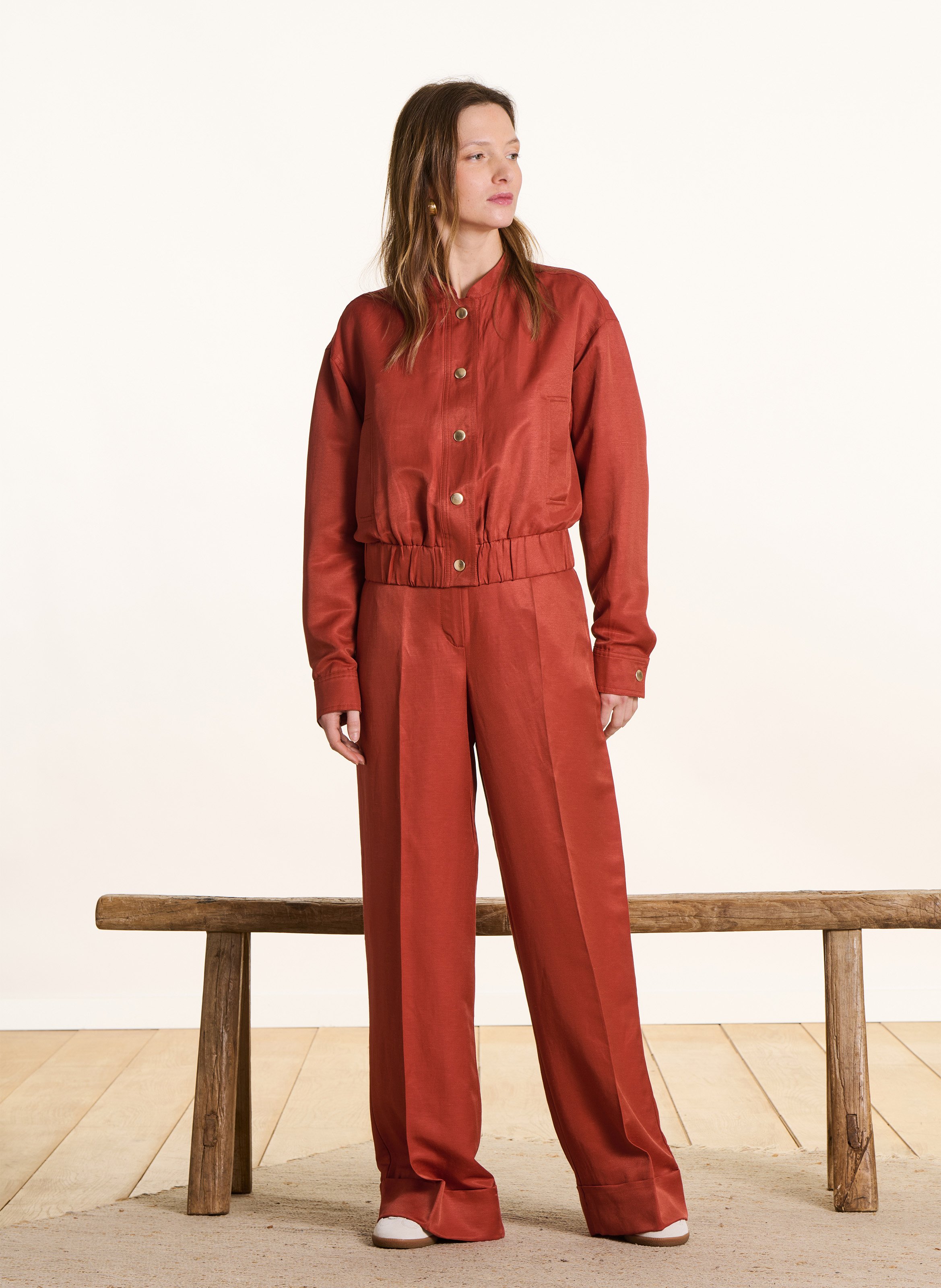 Jasje met klassieke kraag - linnenblend LA FEE MARABOUTEE Oranje