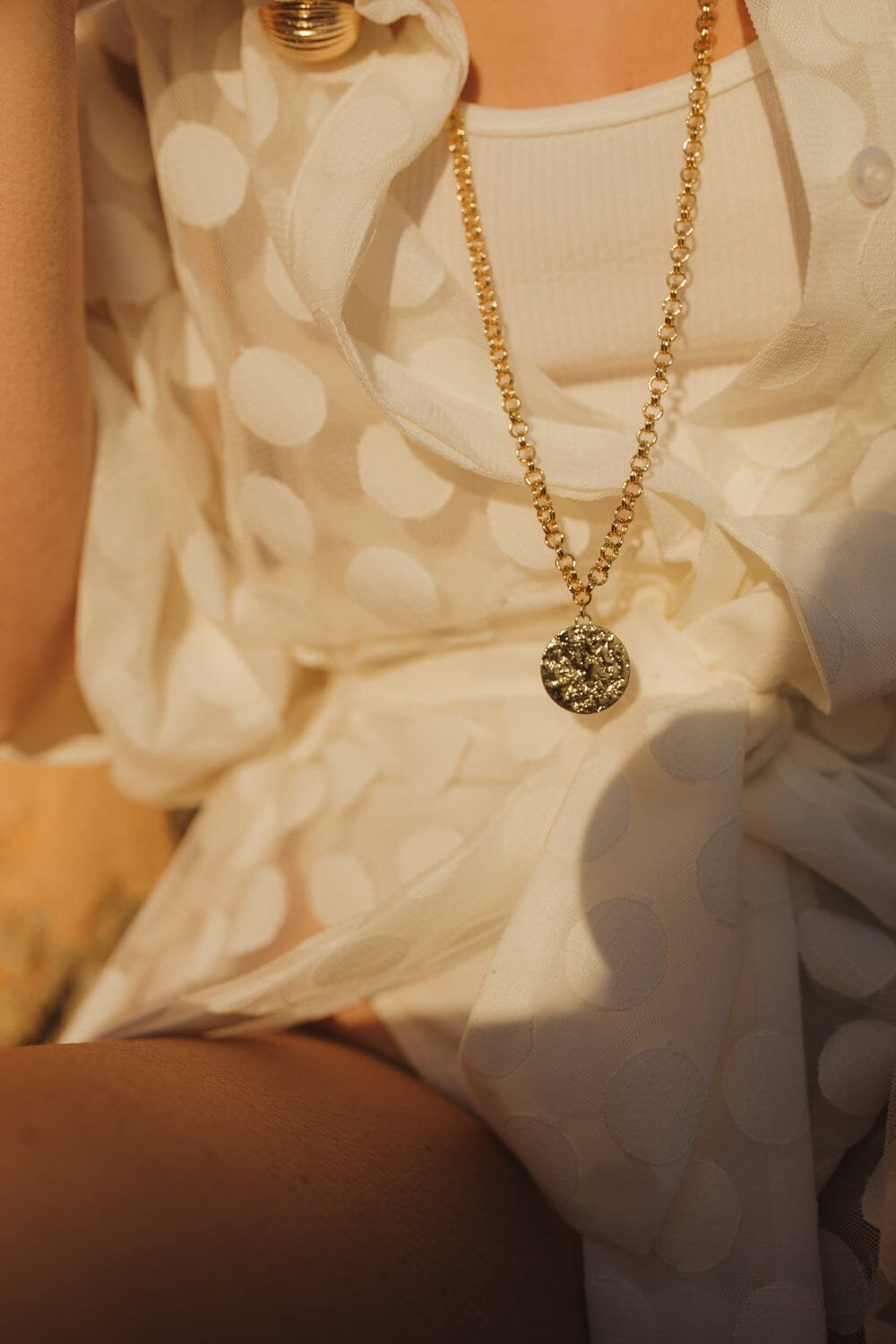 Hammered round sautoir in gold-plated fine gold MONSIEUR SIMONE Silver