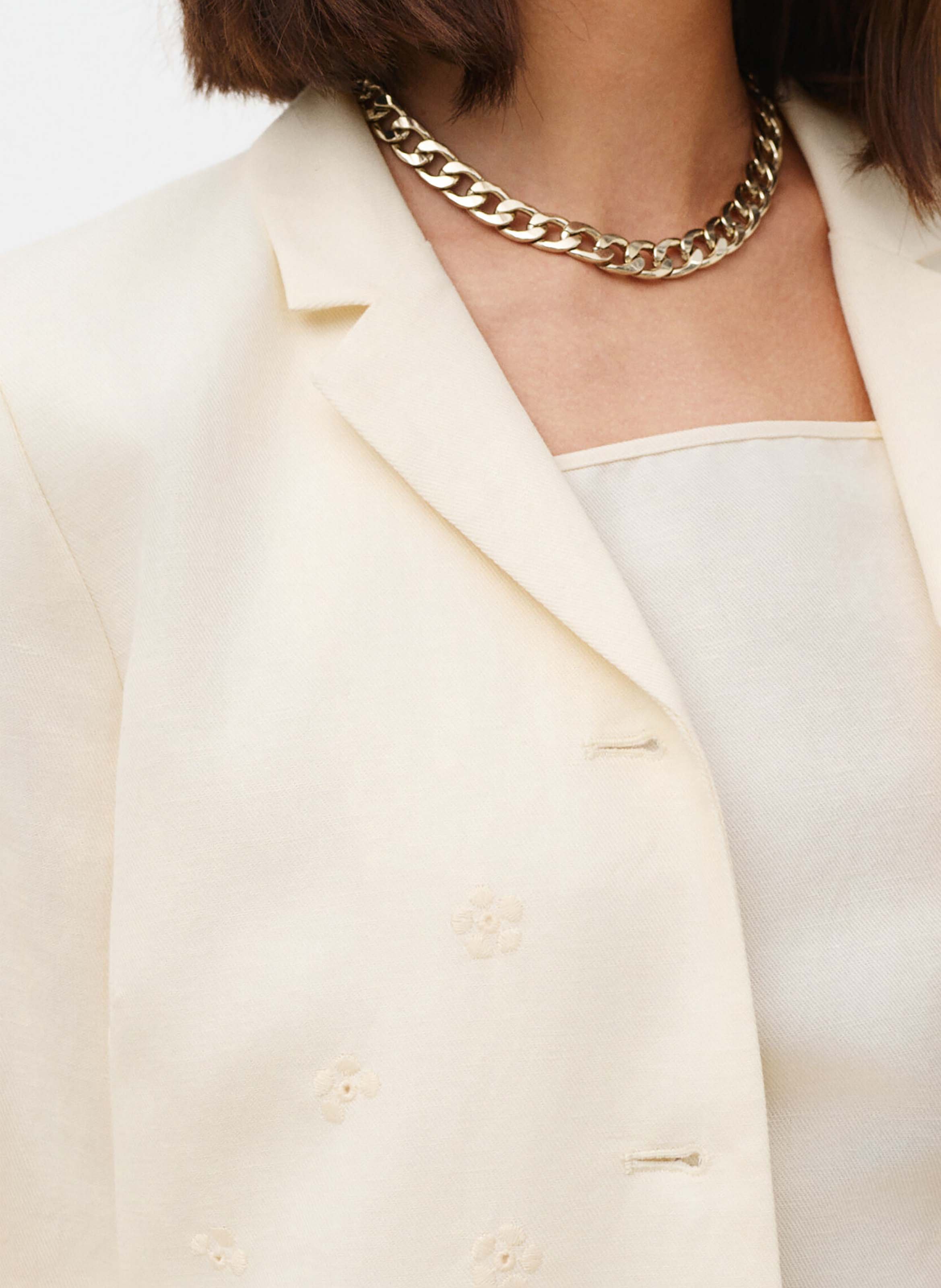 Veste col tailleur en coton mélangé CAROLL Beige