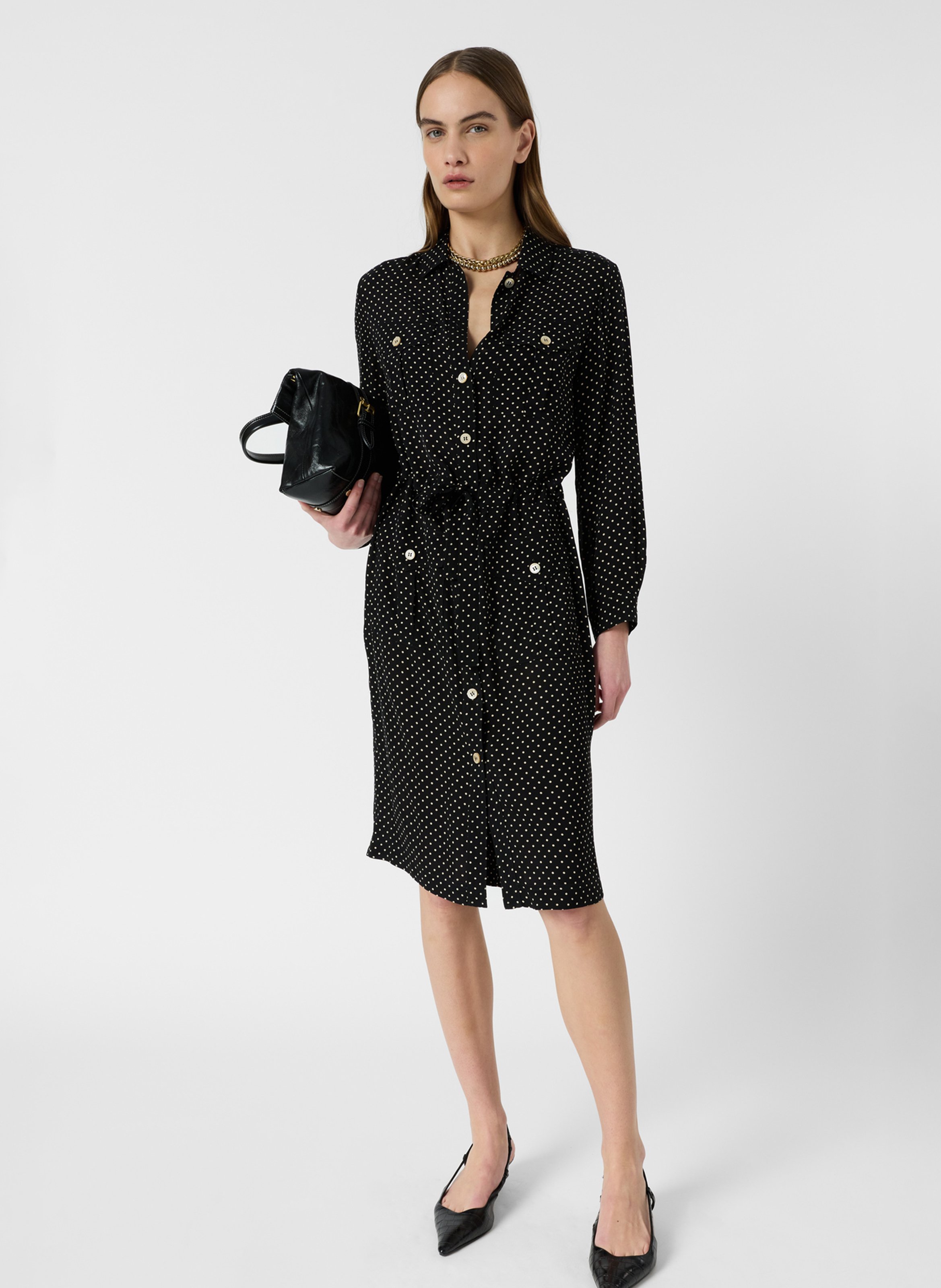 Robe midi col classique imprimée GERARD DAREL Negro