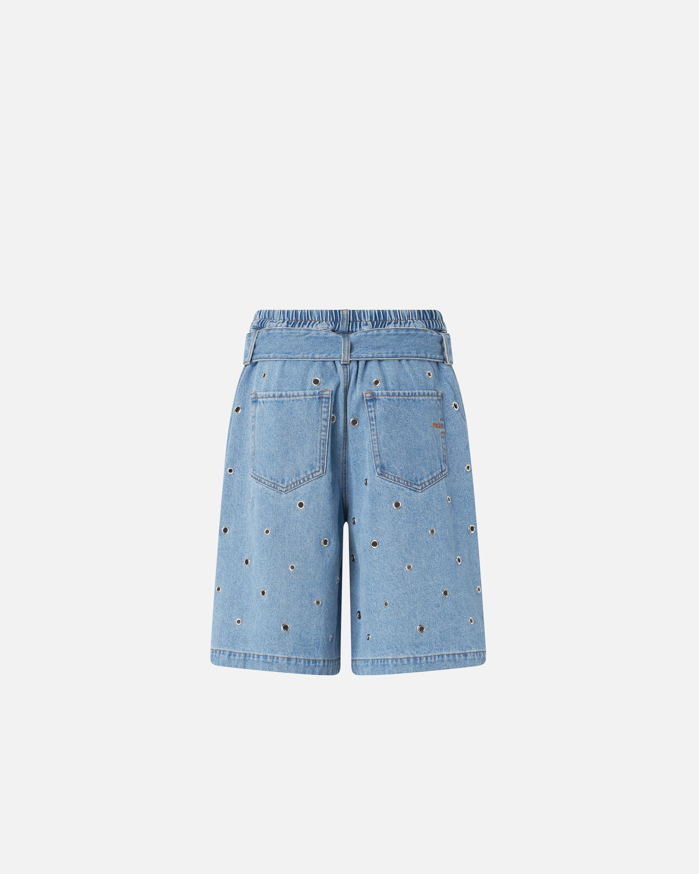Short belted in denim with eyelets PINKO Blue