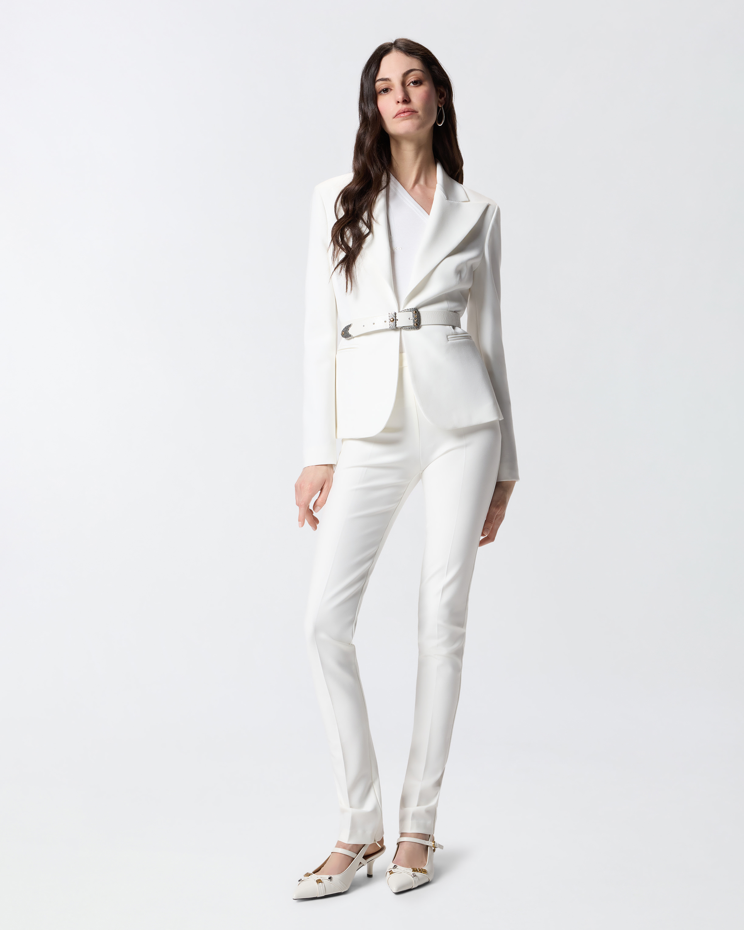 Pantalon élégant en tissu diagonal PINKO Blanc