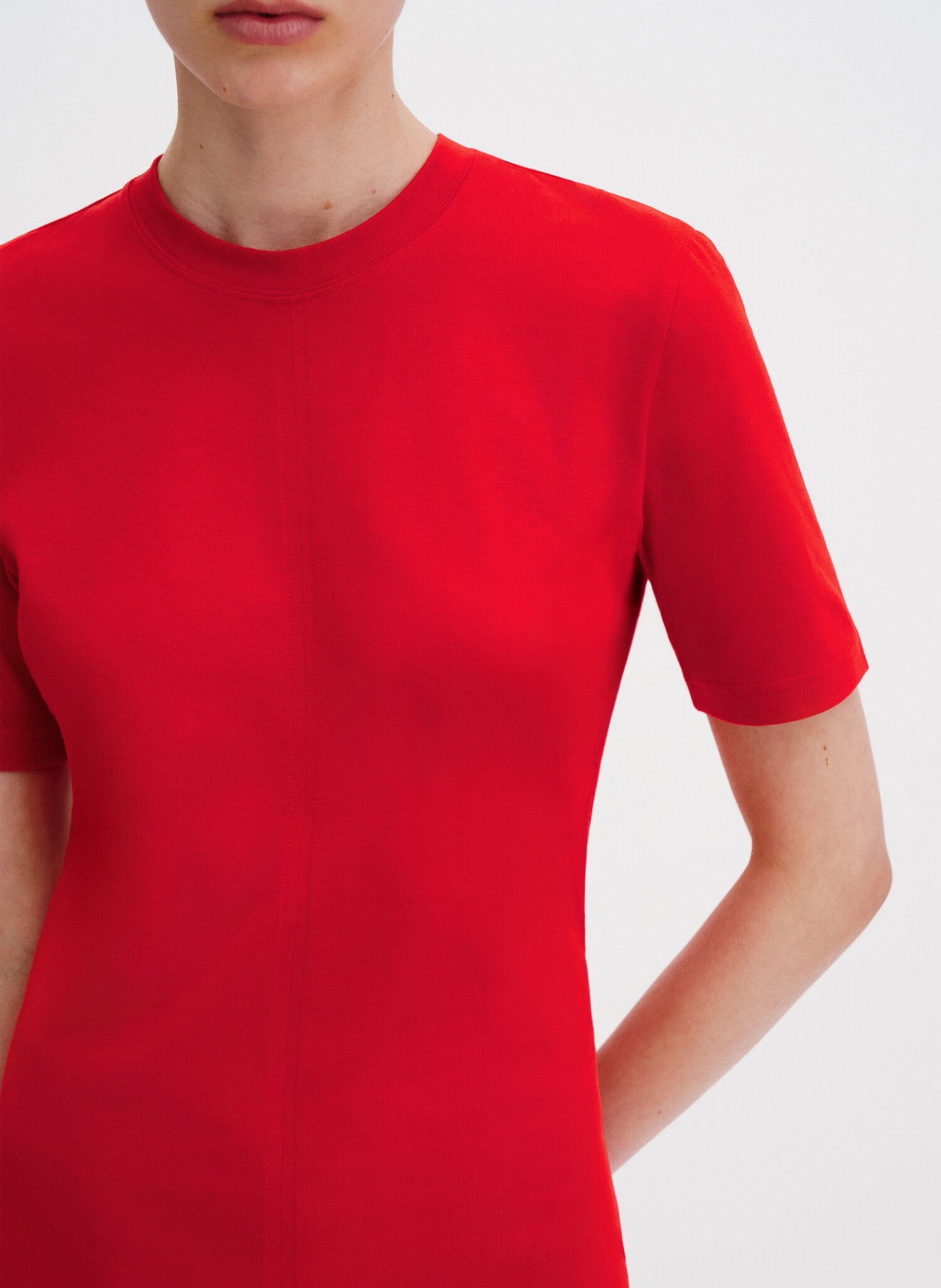 Vestido midi recto cuello redondo liso FILIPPA K Rojo