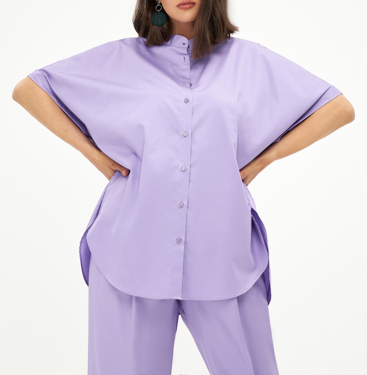 Chemise droite col mao en popeline de coton MAT FASHION Violet