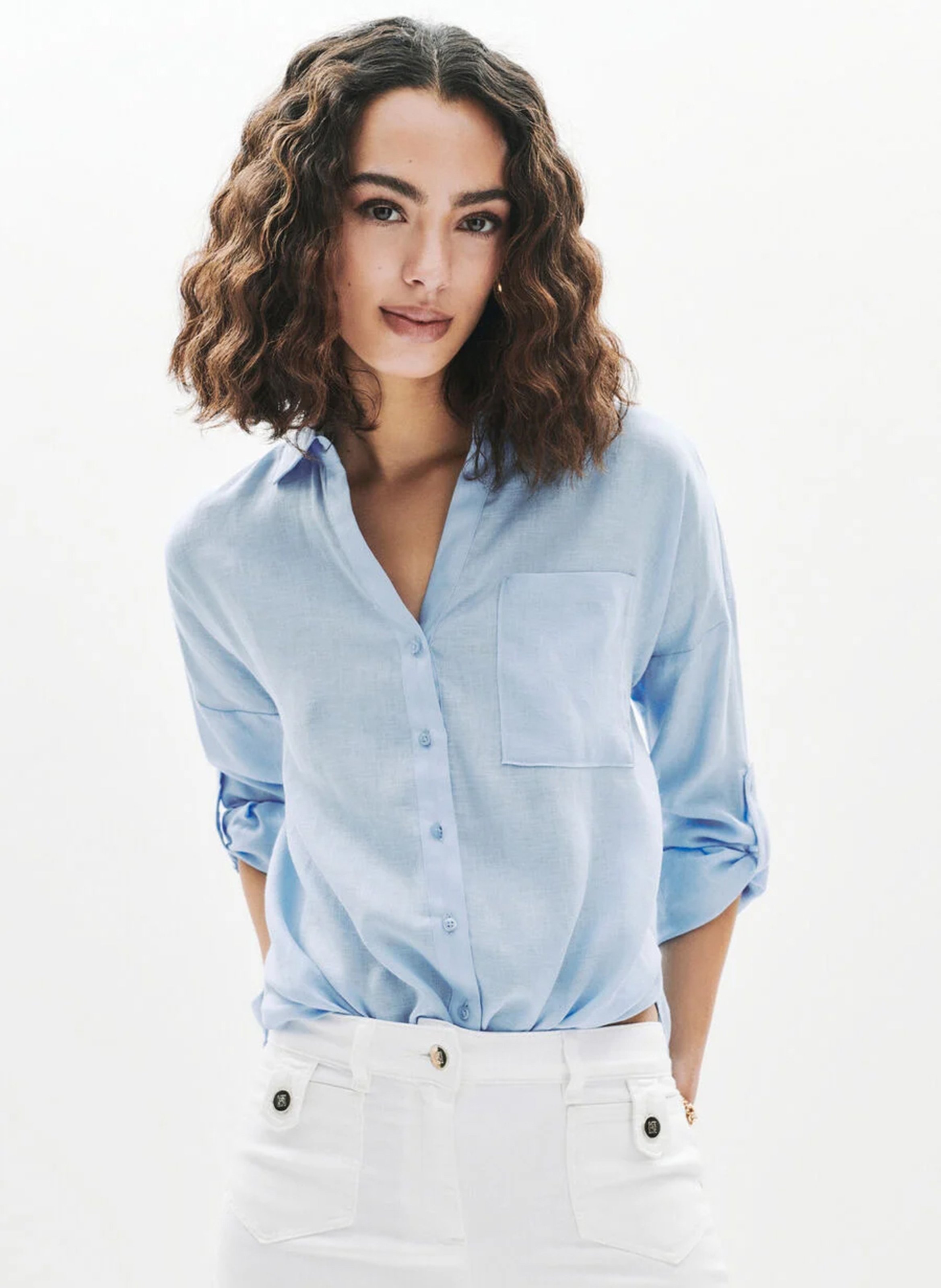 Chemise col classique en lin CAROLL Bleu