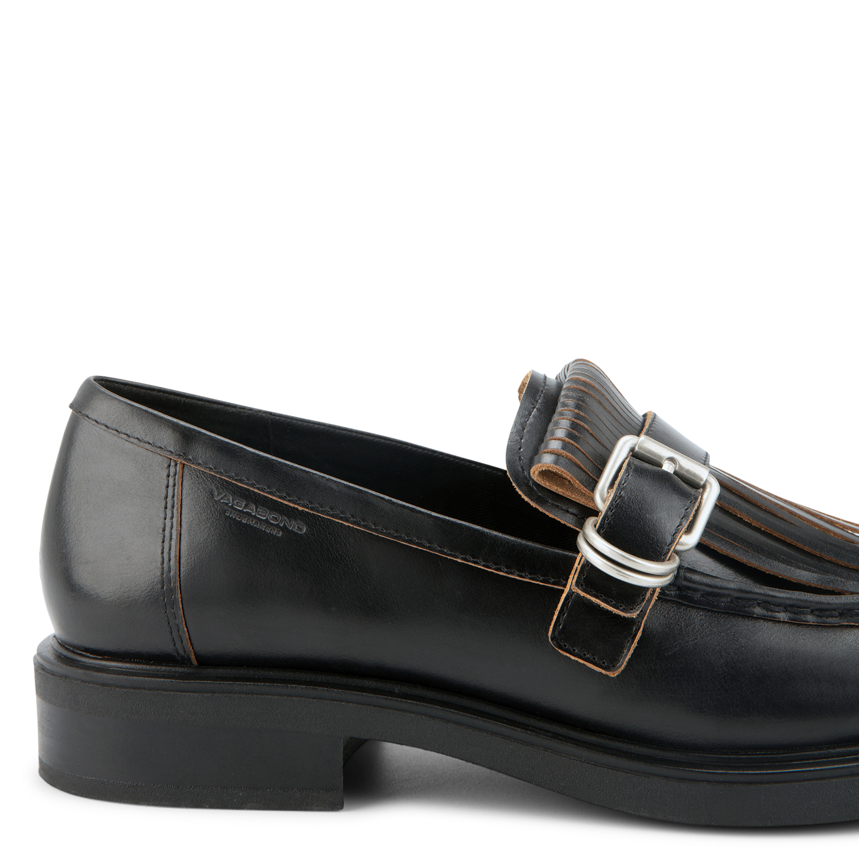 Buckle and Fringe Leather Moccasins VAGABOND Black