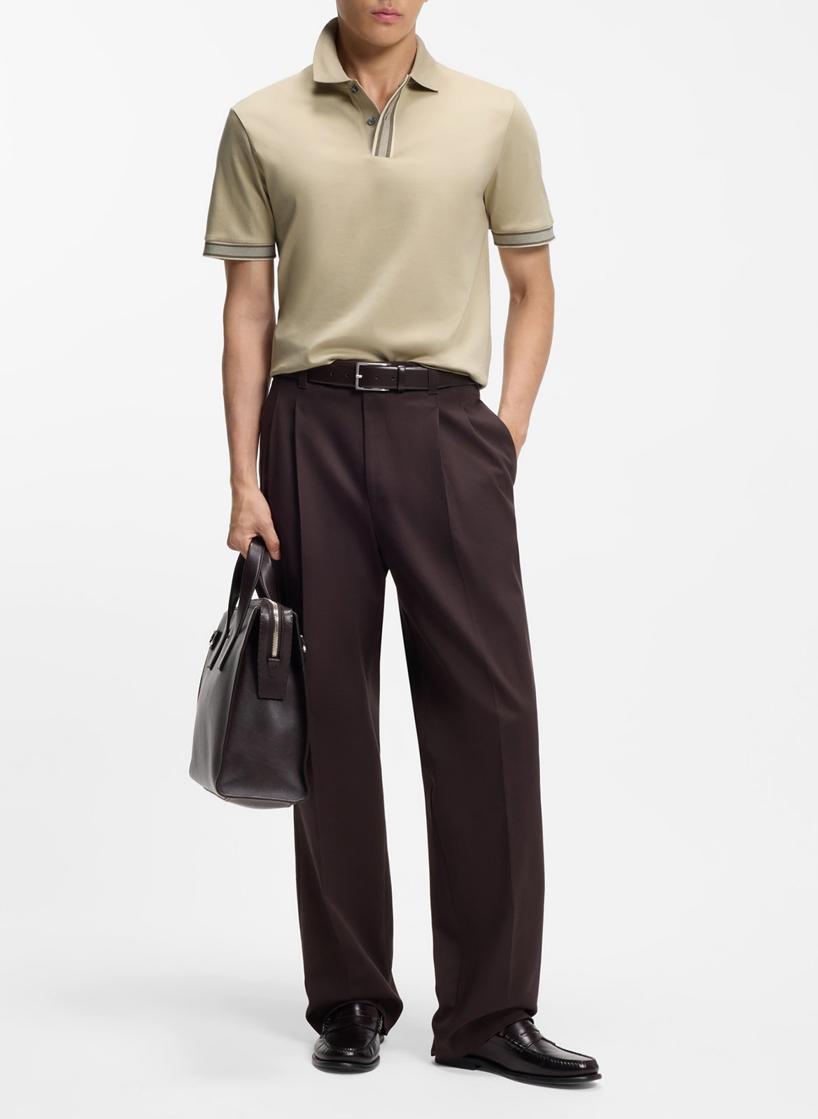 Polo droit en coton BOSS Beige