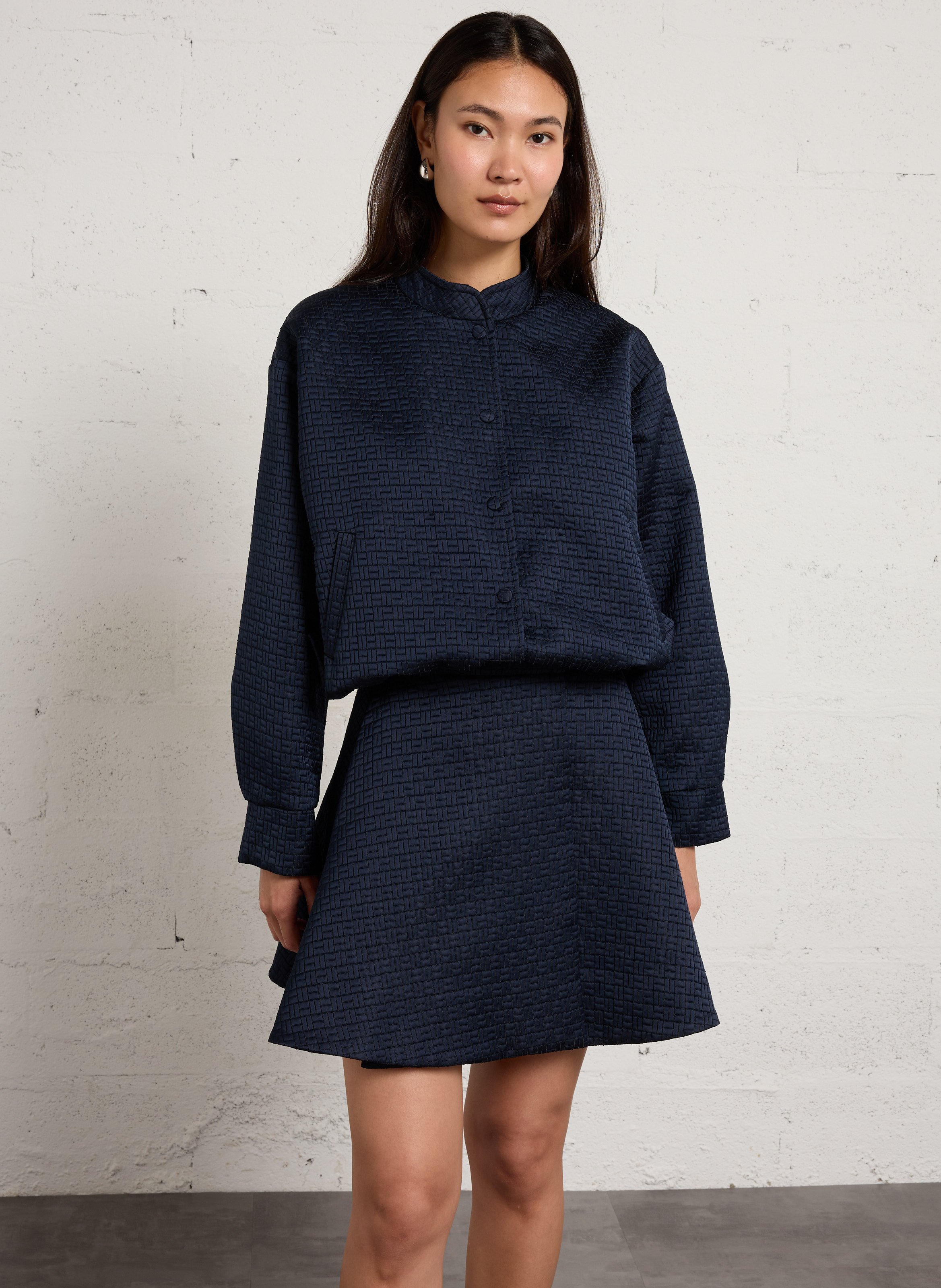 Kurze weite Jacquard-Jacke SUNCOO Blau