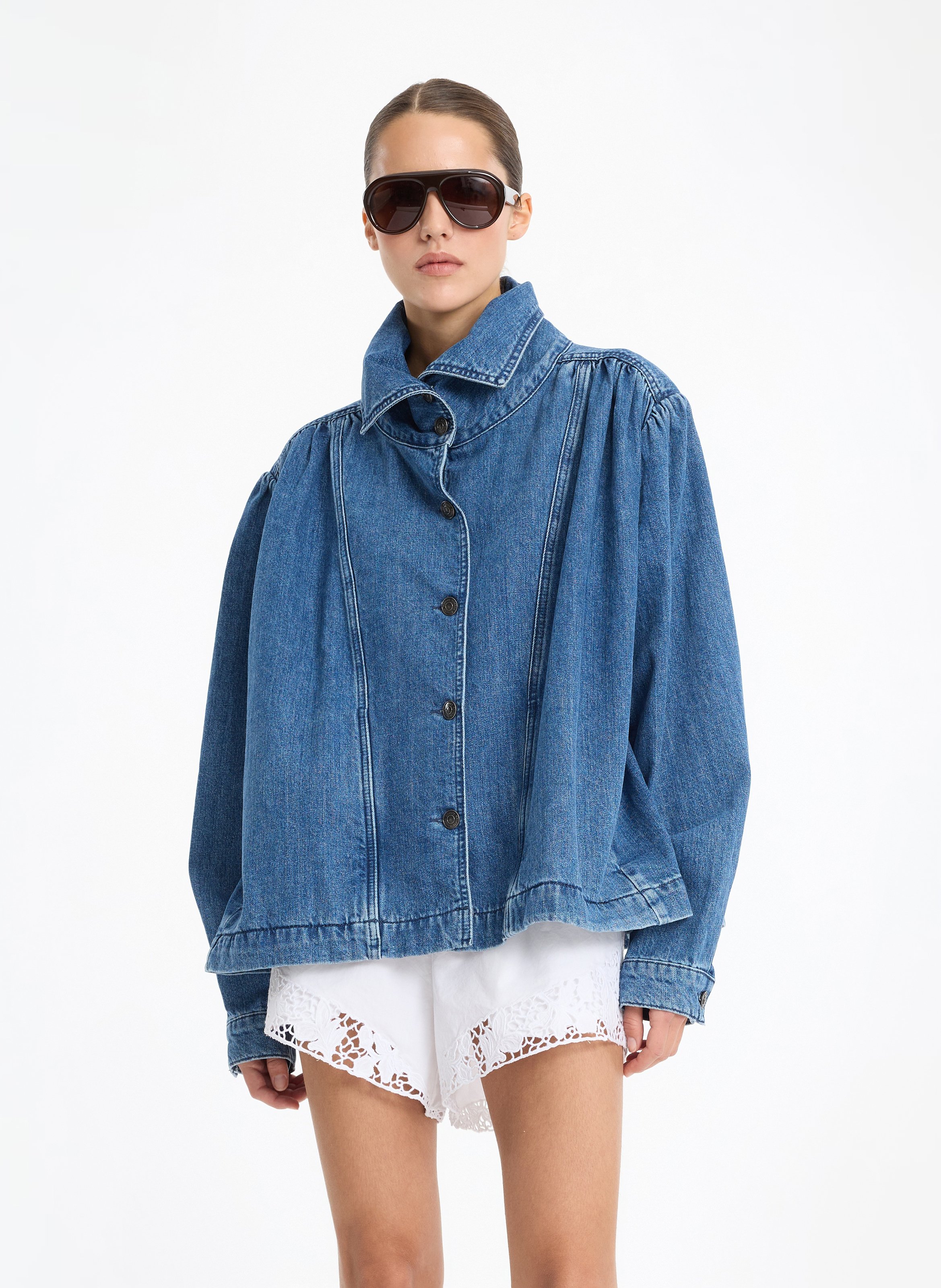 Veste oversize boutonnée en denim ROTATE Bleu