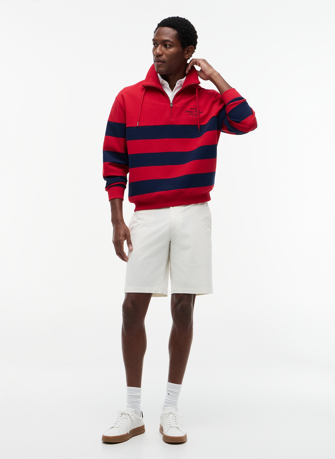 Striped mock neck zip-up sweatshirt TOMMY HILFIGER Red