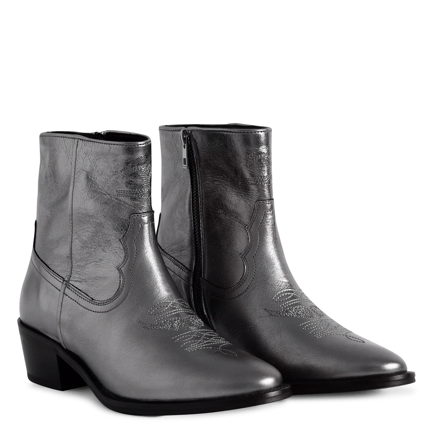 Leren metallic enkellaarzen ZADIG&VOLTAIRE Grijs