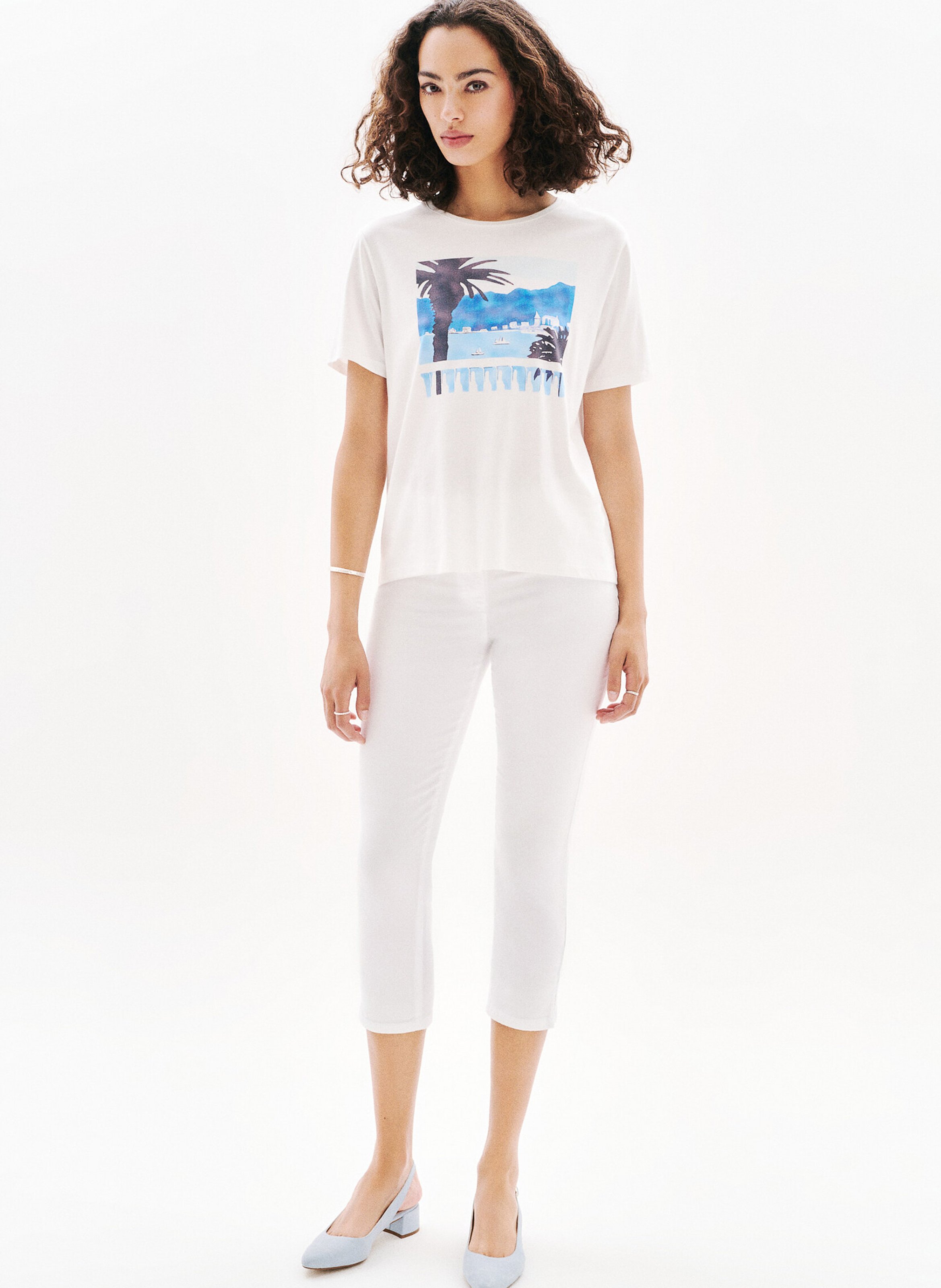 Tee-shirt droit à imprimé avant CAROLL Beige