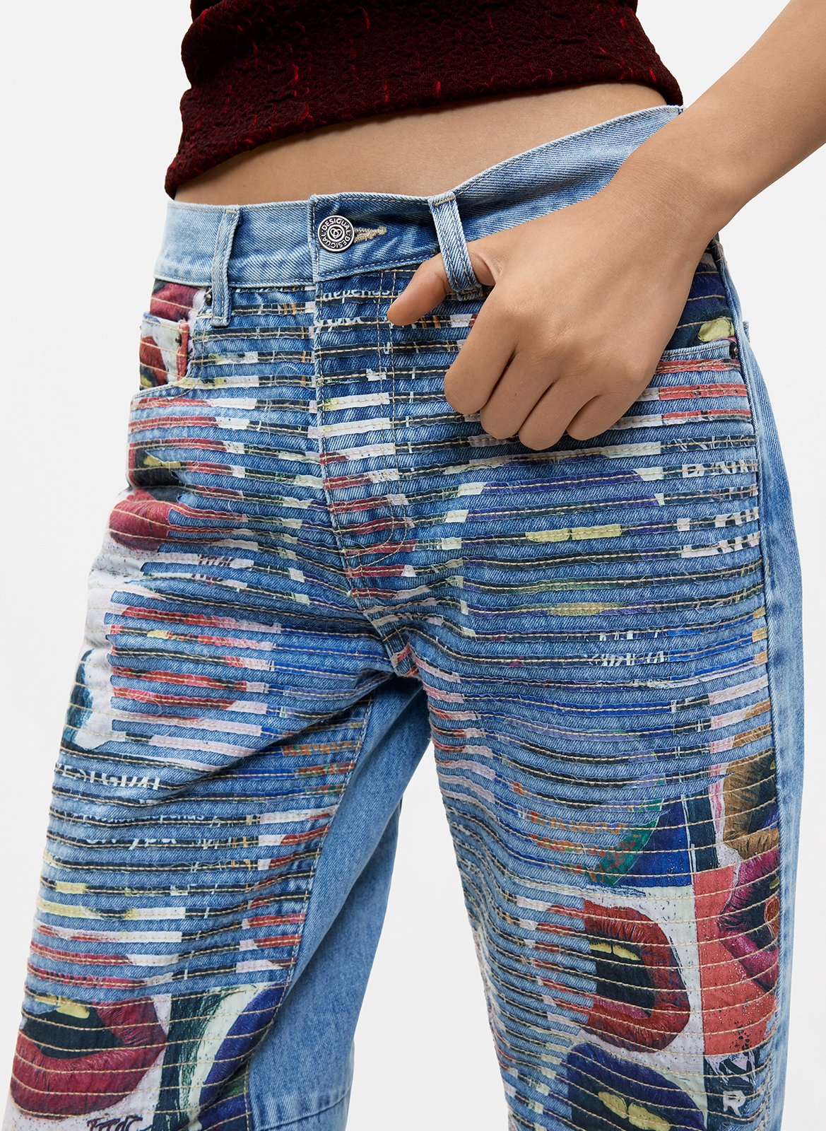 Jean droit en coton imprimé DESIGUAL Bleu