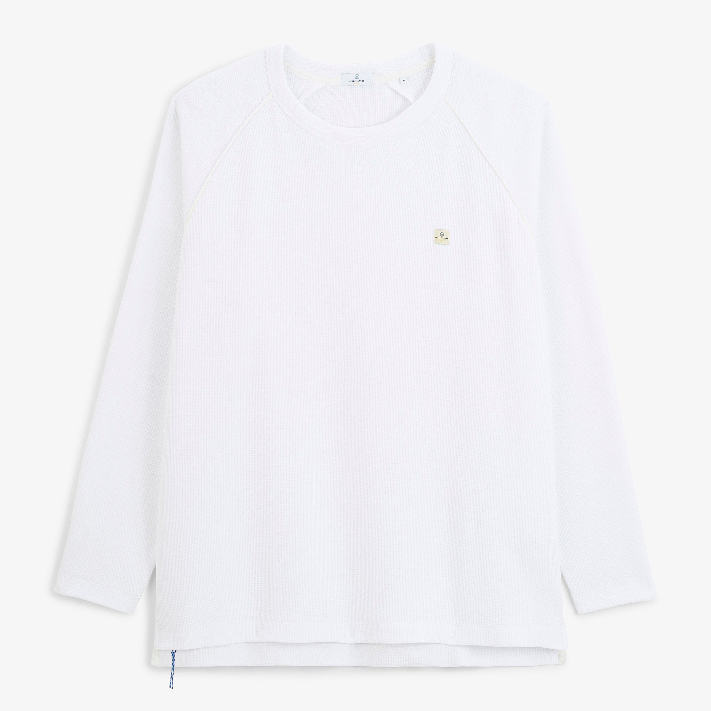 Long-sleeve waffled cotton round neck white t-shirt by sbplay SERGE BLANCO White