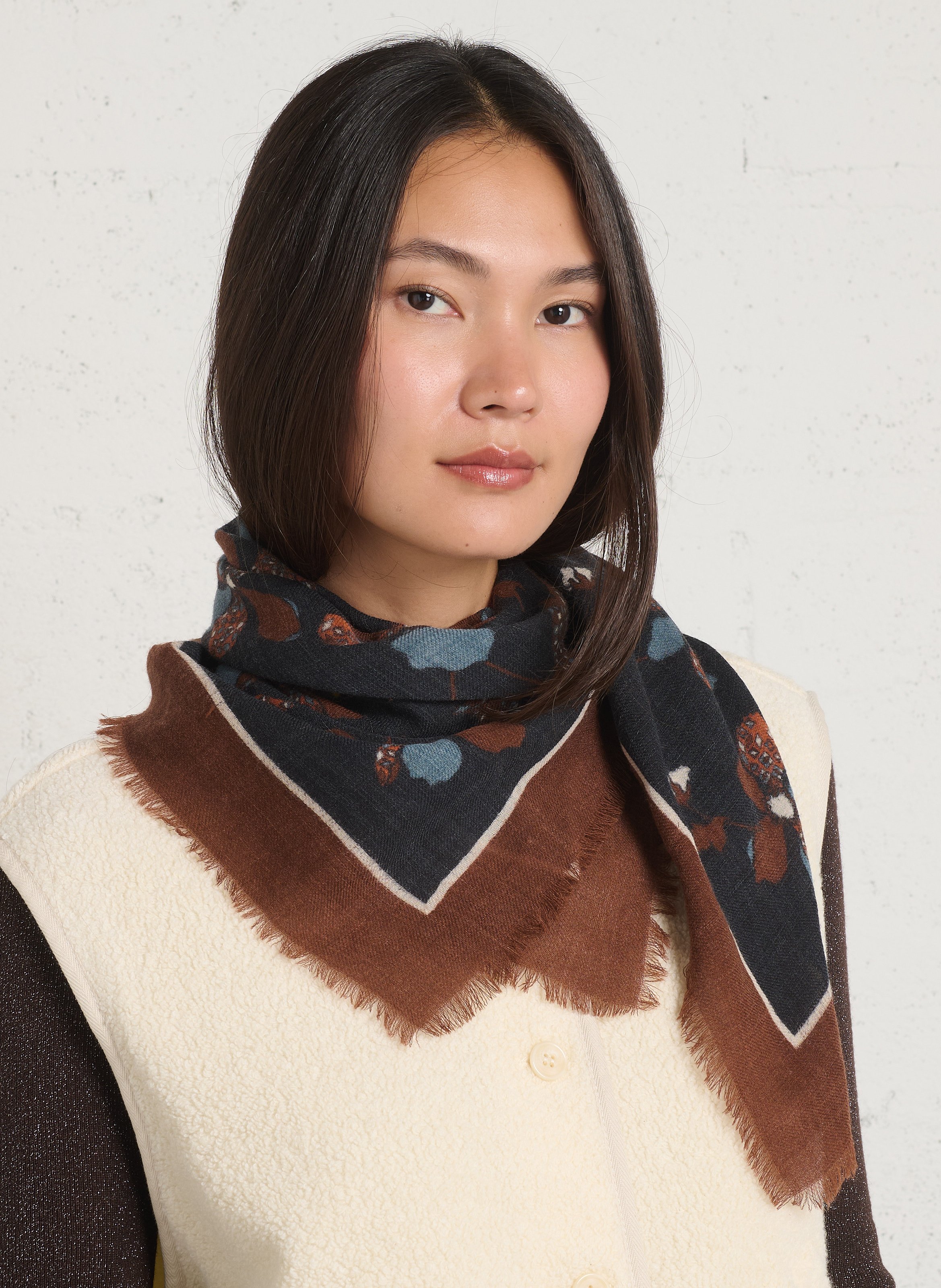 Wollen foulard met print NICE THINGS Zwart