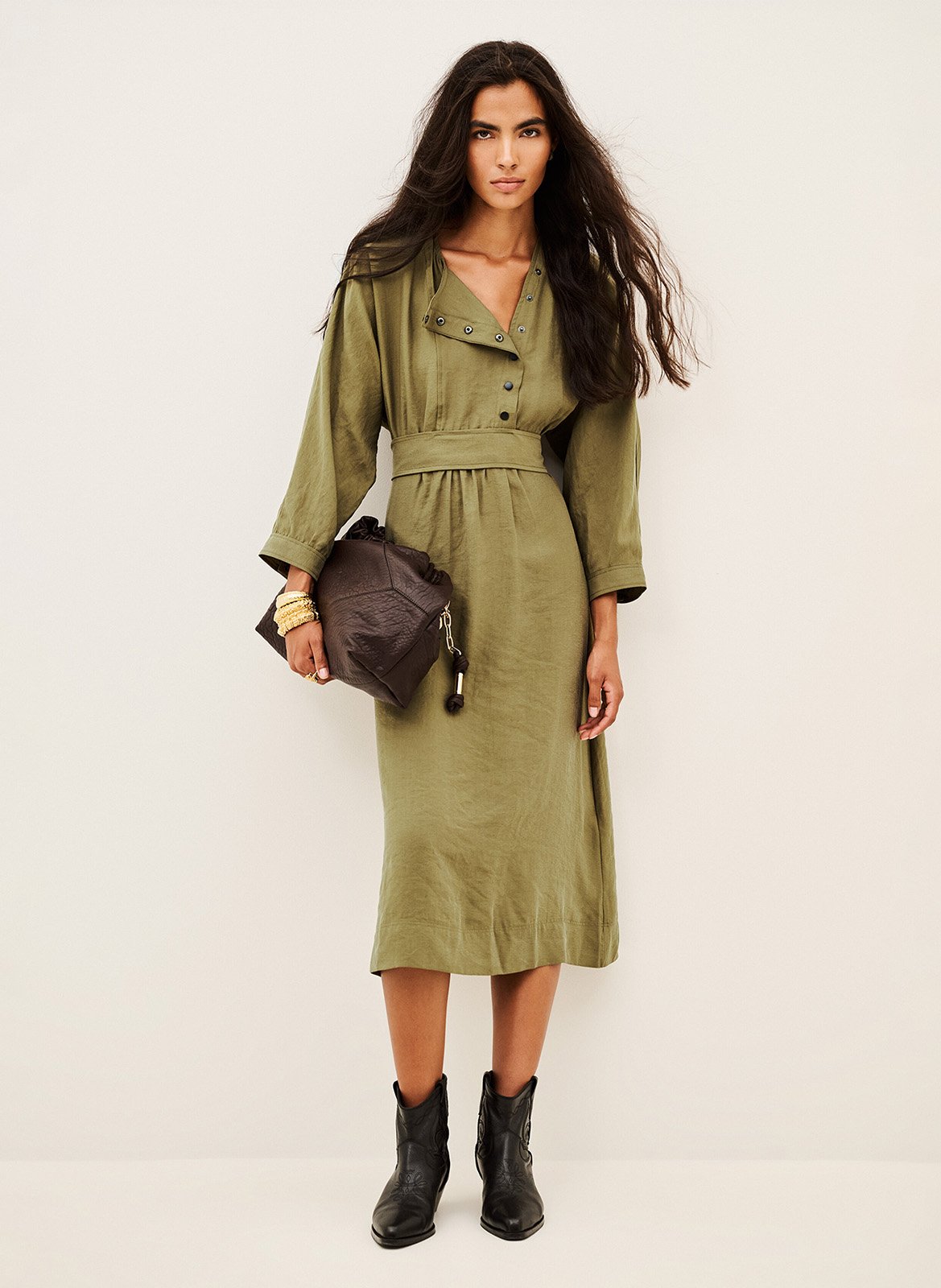 Belted midi dress BA&SH Khaki