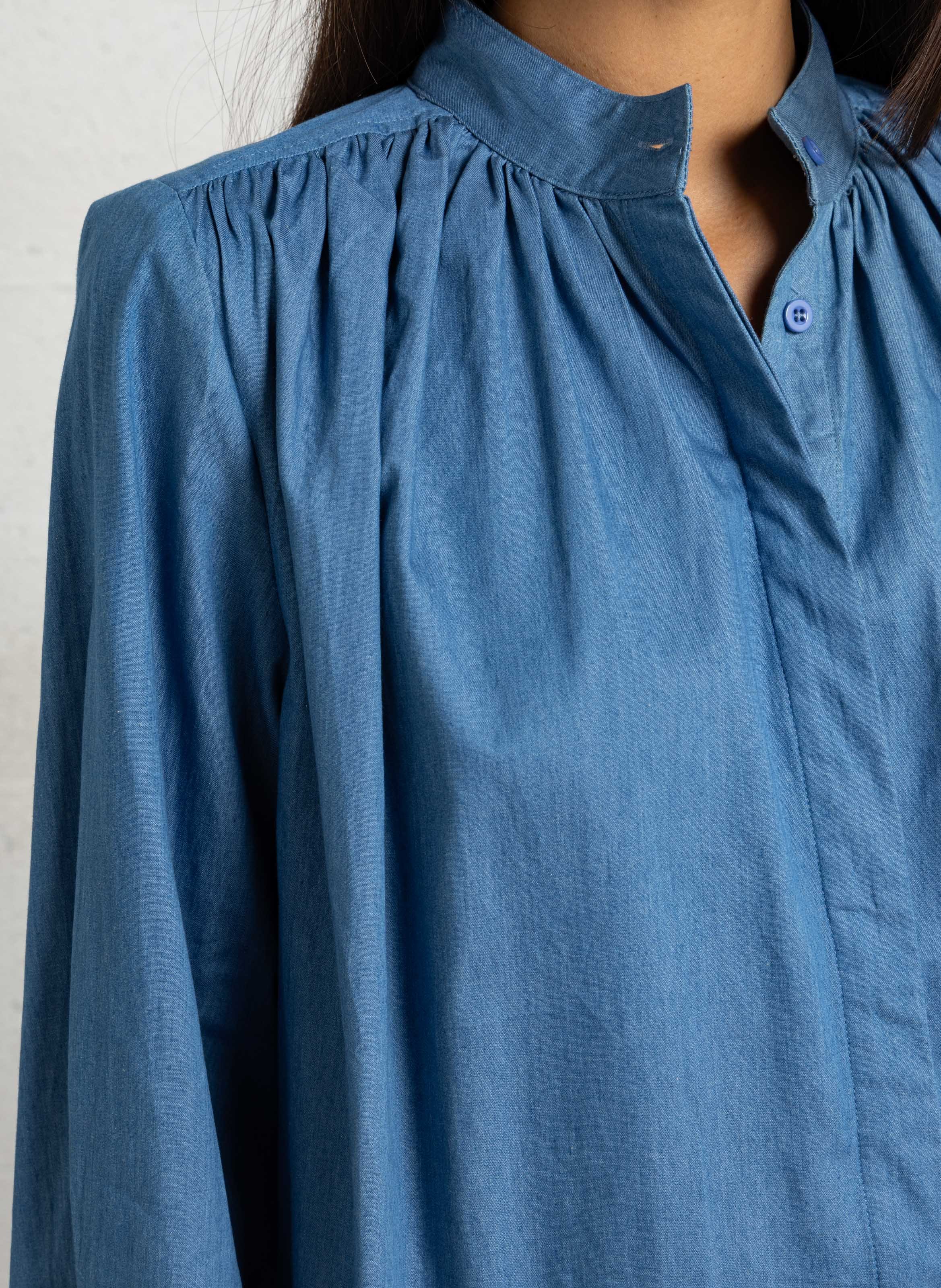 Chemise col mao en coton SEE U SOON Bleu