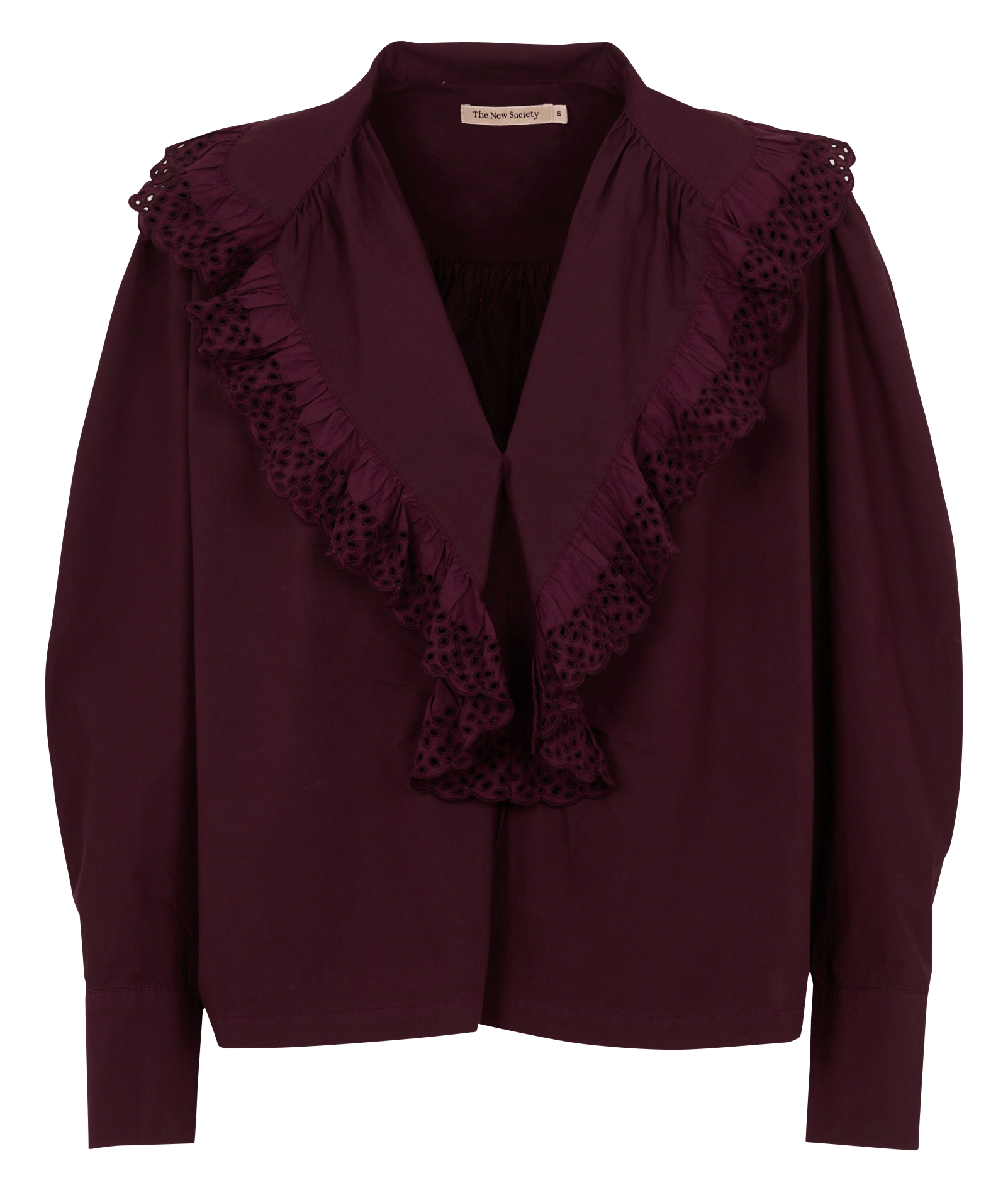Blouse ample col V à volants en coton THE NEW SOCIETY Rouge