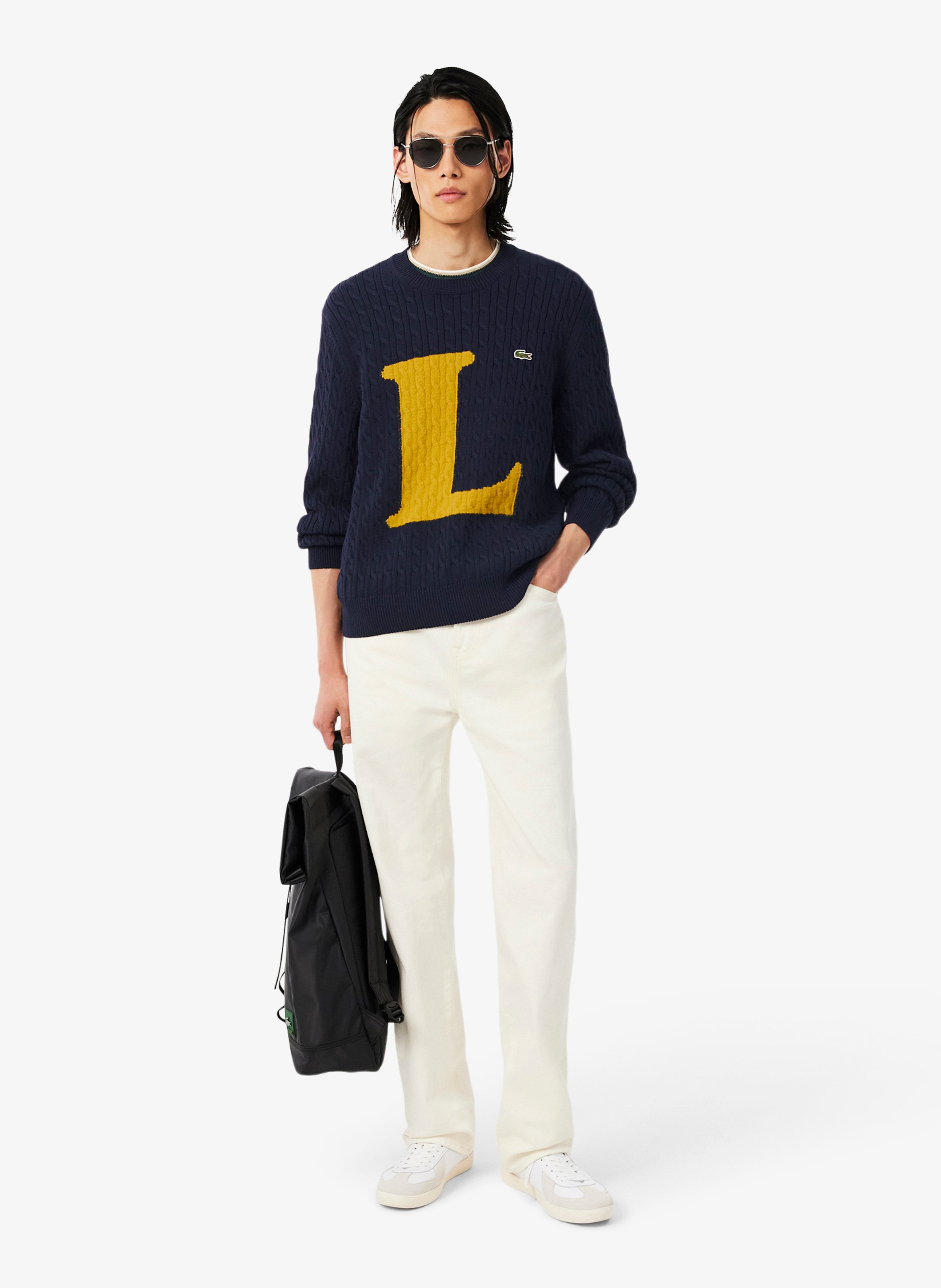 Gerader Pullover mit Rundhalsausschnitt aus Baumwollmischung mit verdrehtem Detail LACOSTE Blau