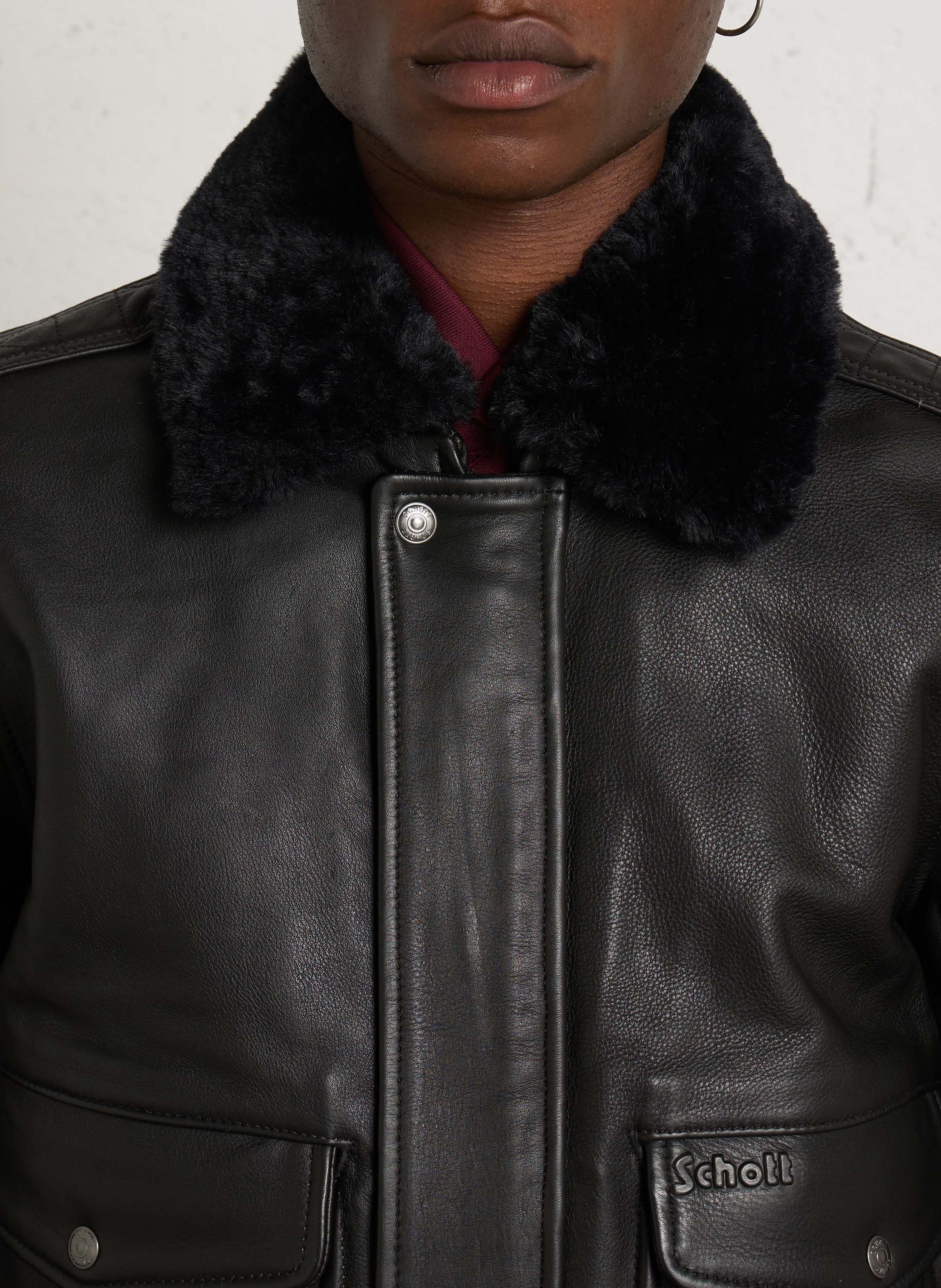 Chaqueta de piloto de cuero de vaca vintage SCHOTT Negro