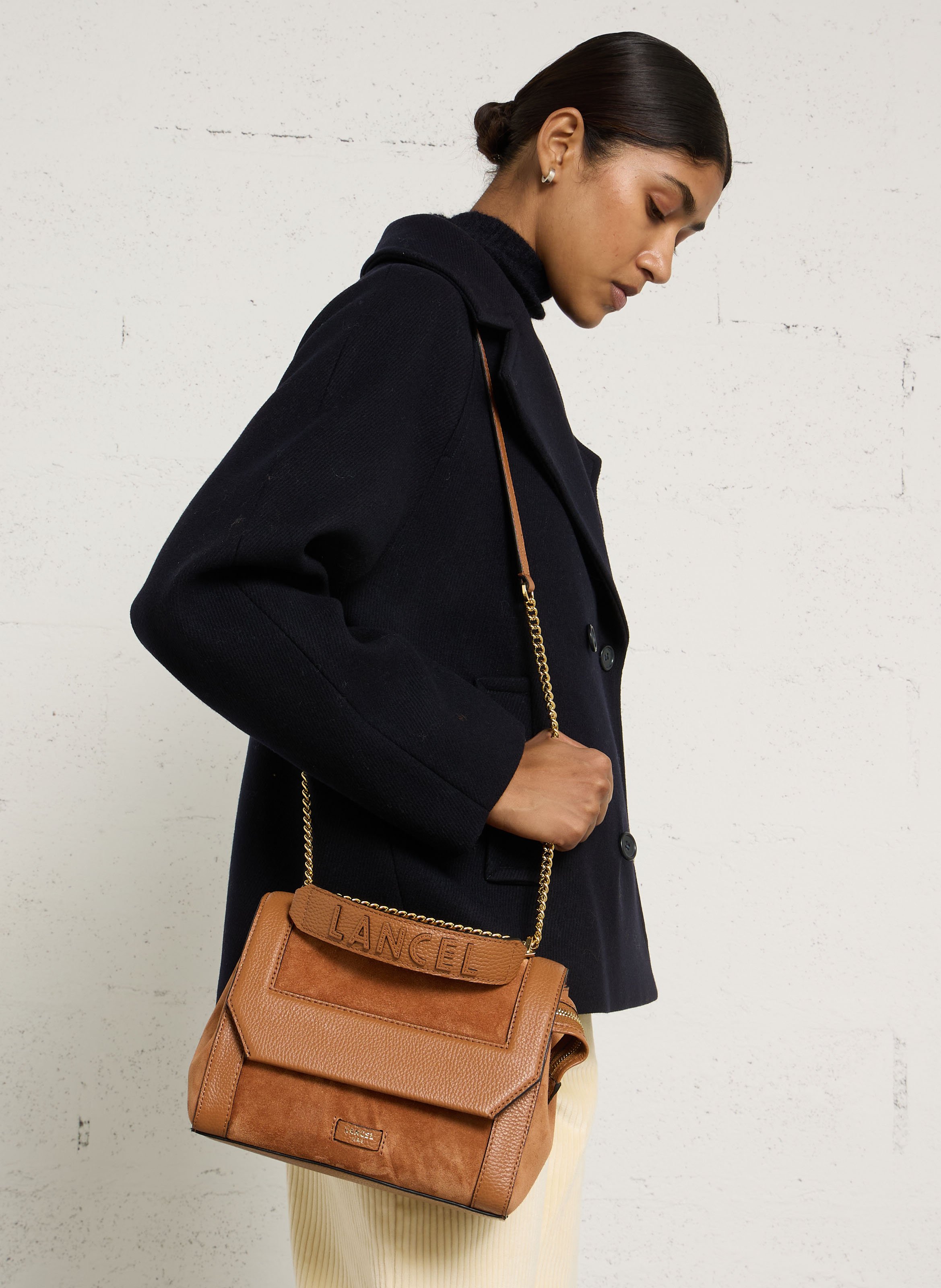 Leren schoudertas met klep LANCEL Beige