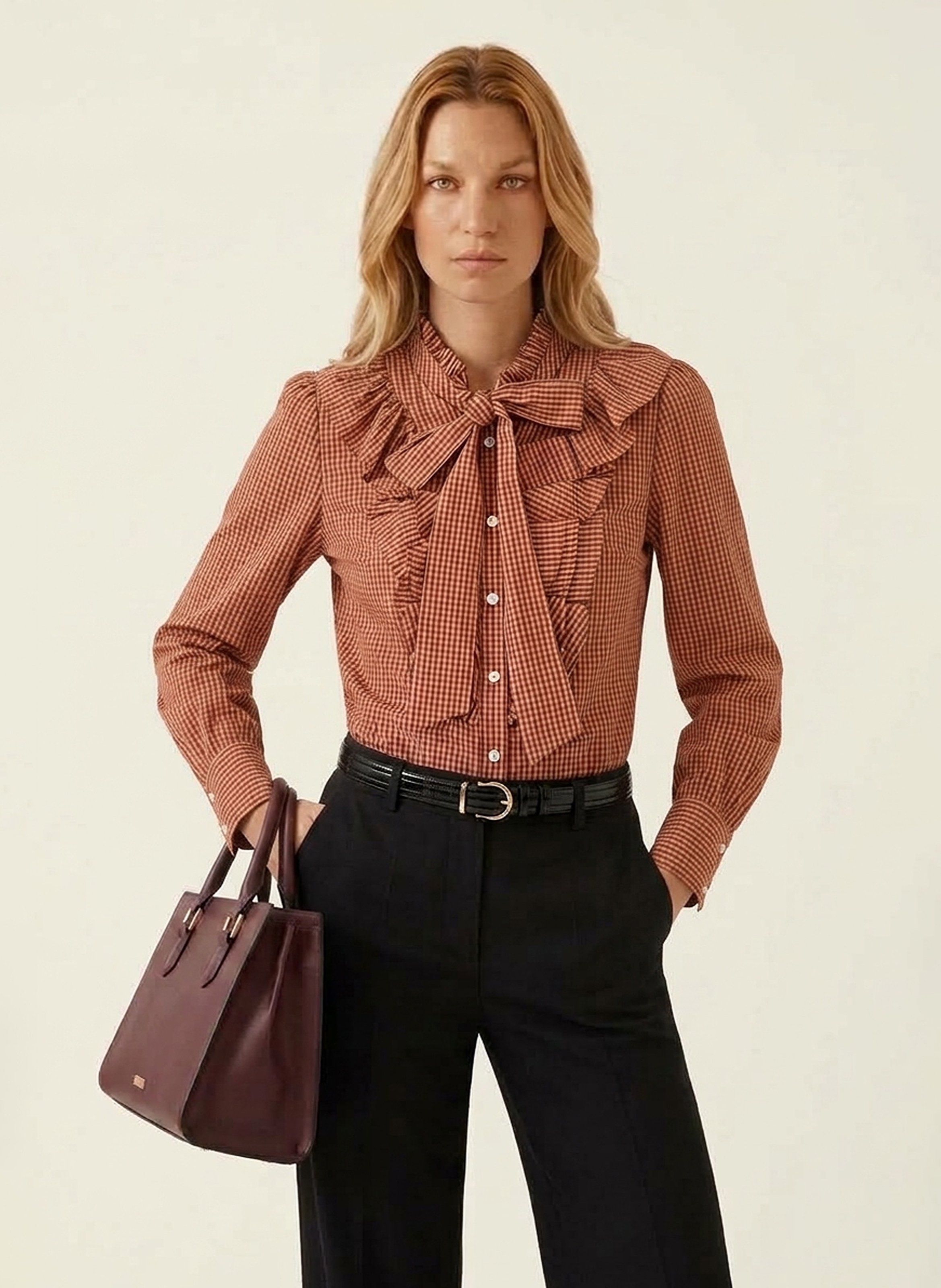 Loose-fitting cotton gingham shirt KOOKAI Brown