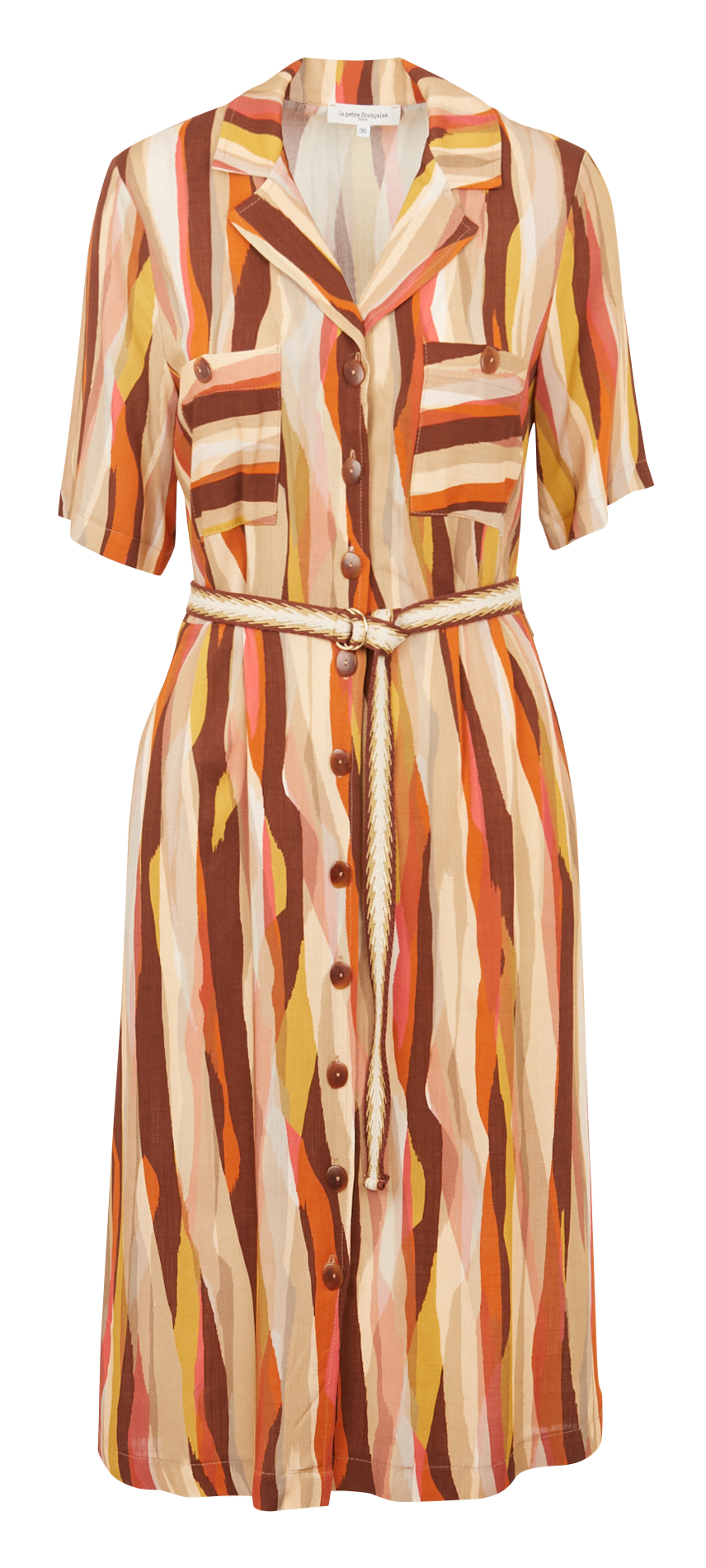 Robe midi col tailleur imprimée LA PETITE FRANCAISE Kaki