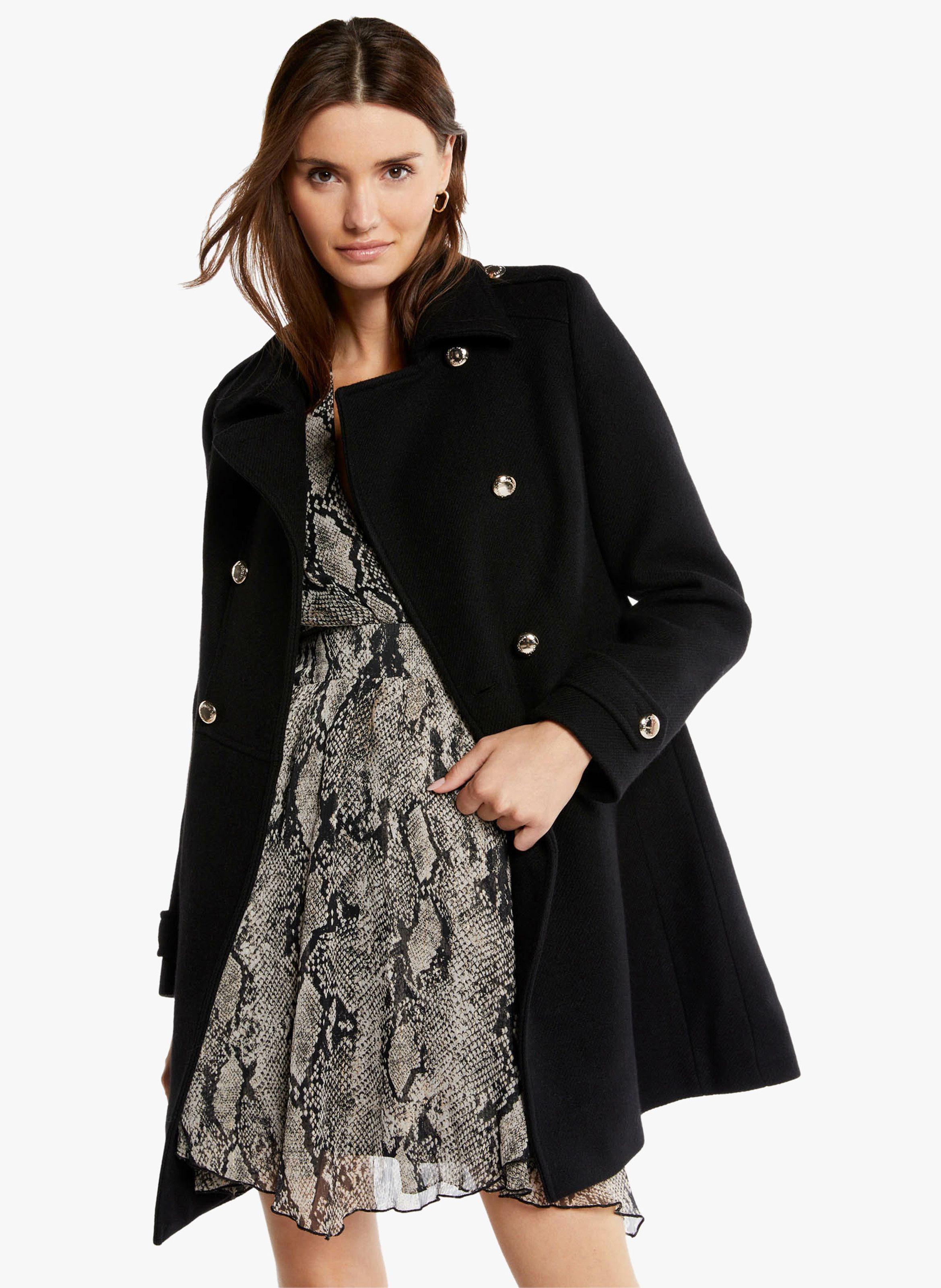 Collection Printemps-été STRAIGHT WOOL-BLEND COAT WITH CLASSIC COLLAR NOIR  MORGAN - WOMEN | Place des Tendances