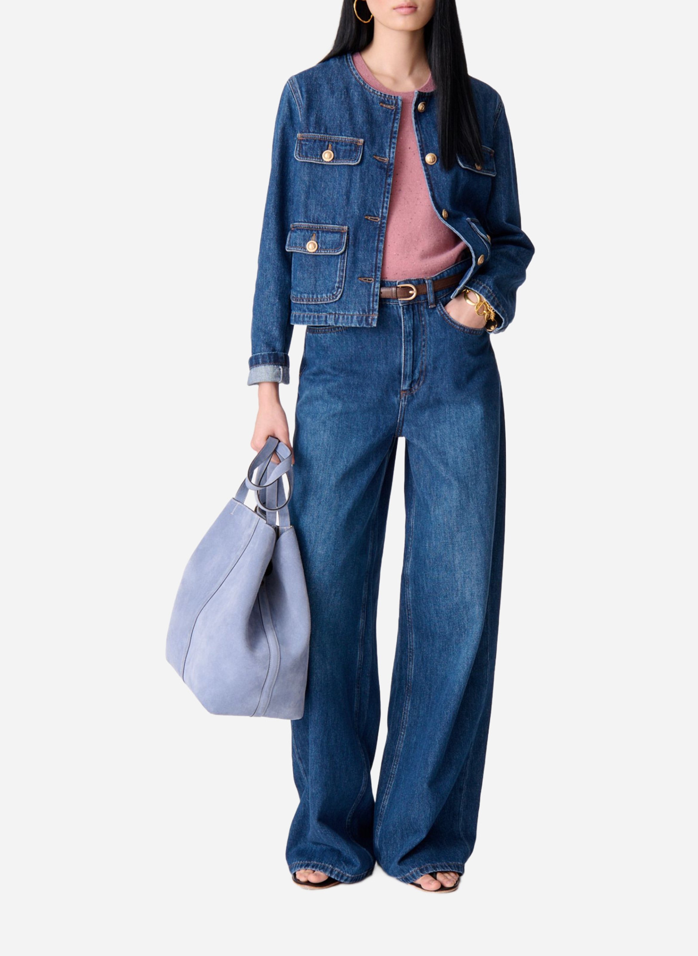 Cropped denim jacket with decorative buttons VANESSA BRUNO Blue