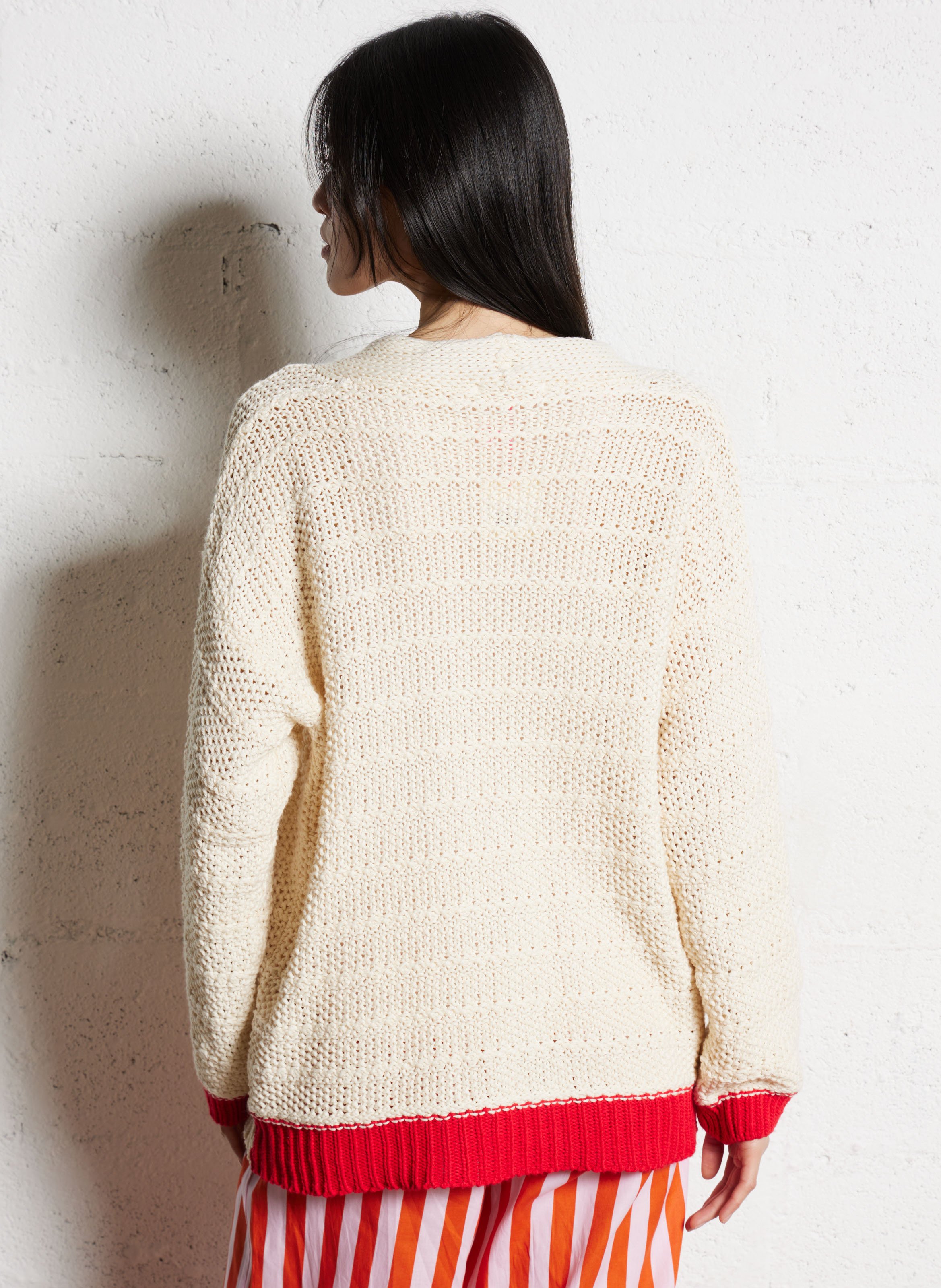 Gilet droit col v en coton mélangé DR BLOOM Beige