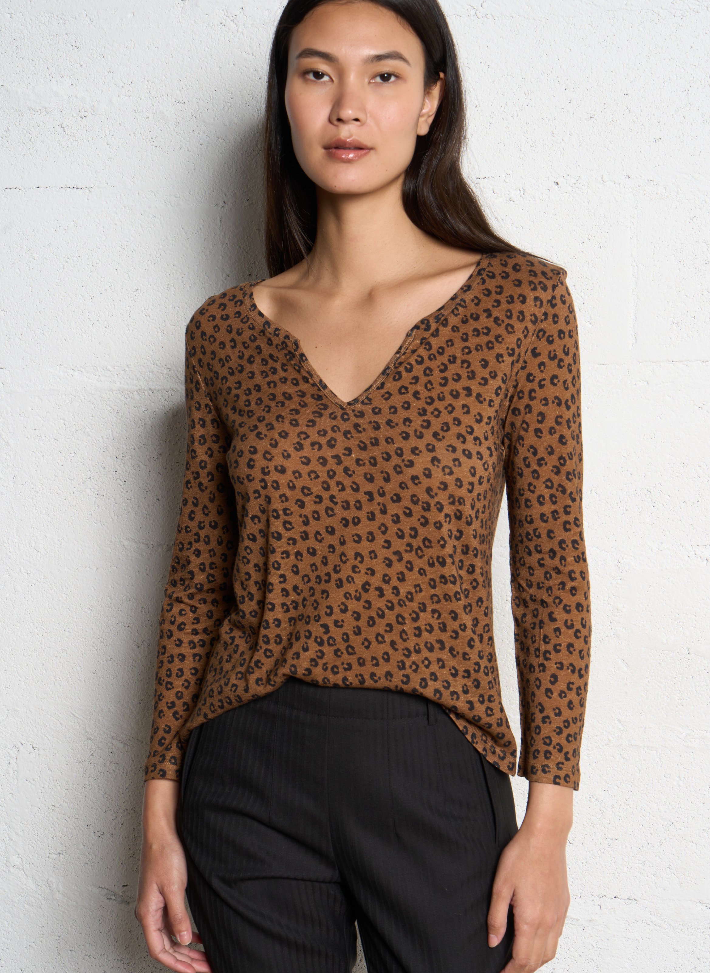 Gestreept wollen T-shirt ONE STEP Bruin