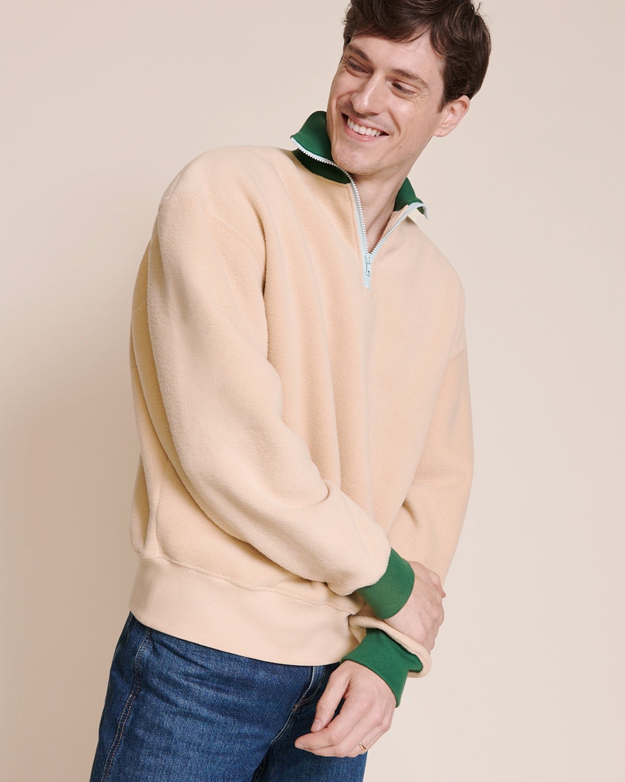 The Stan sweatshirt in recycled fleece with zippered collar EMOI EMOI Beige