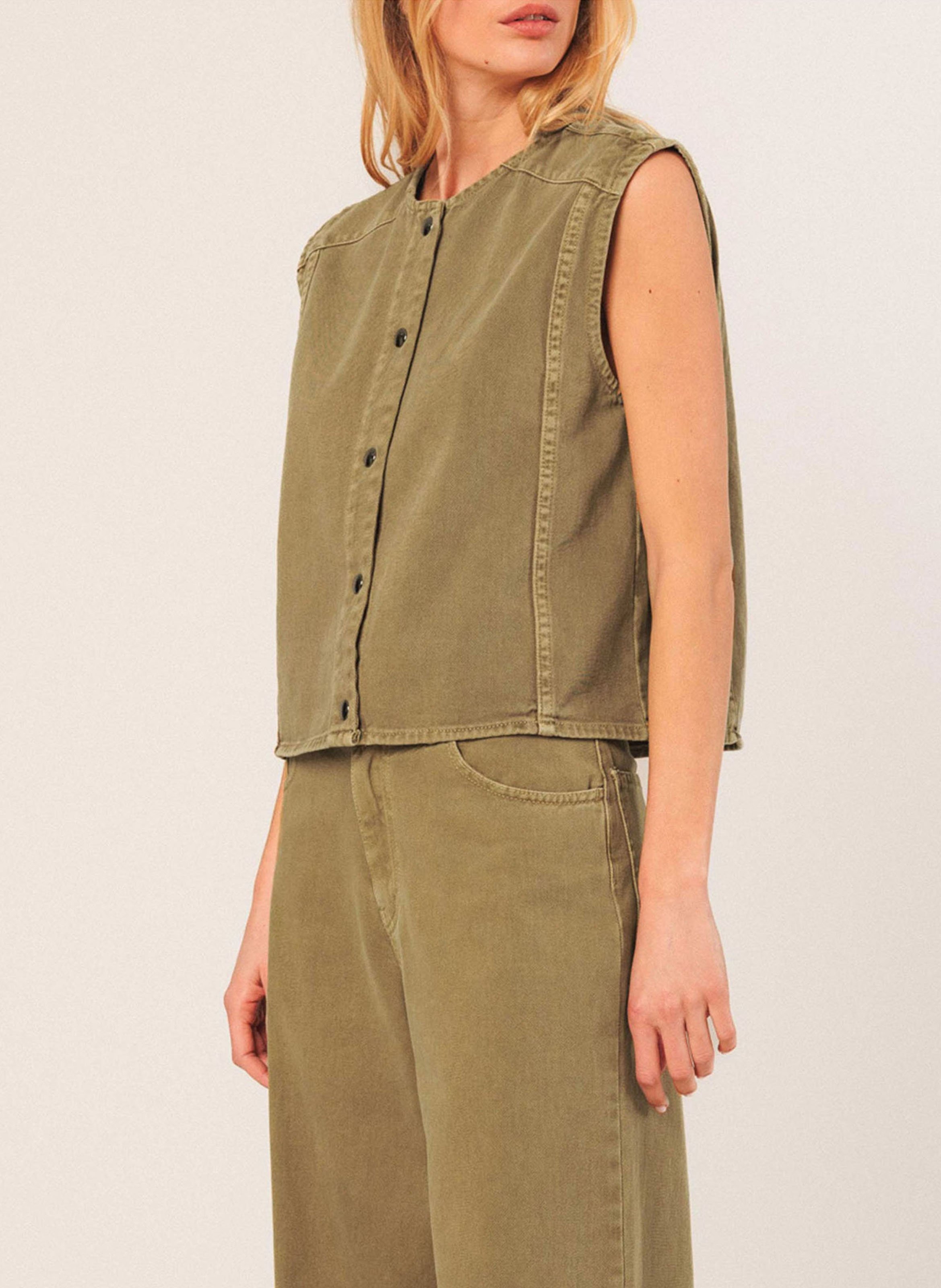 Veste ample col rond en coton INDI & COLD Vert