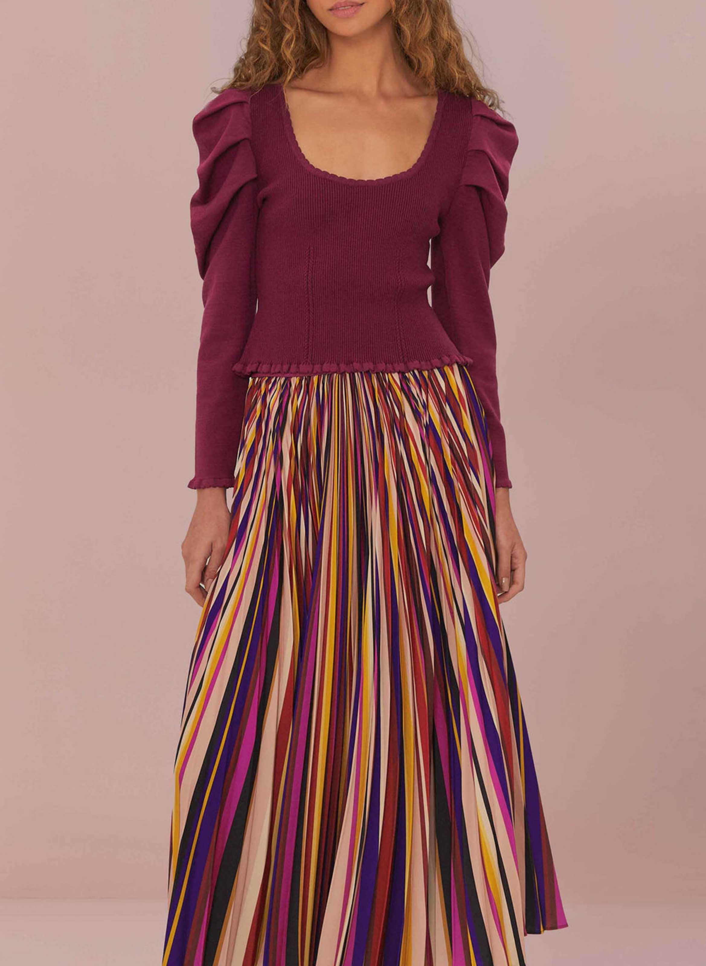 Striped pleated long skirt FARM RIO Multicolored