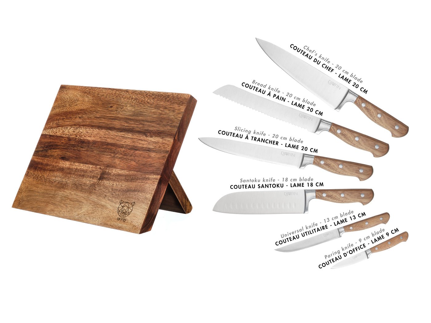Jakob Vantaa kitchen knife set - 7 pieces BJORN Brown