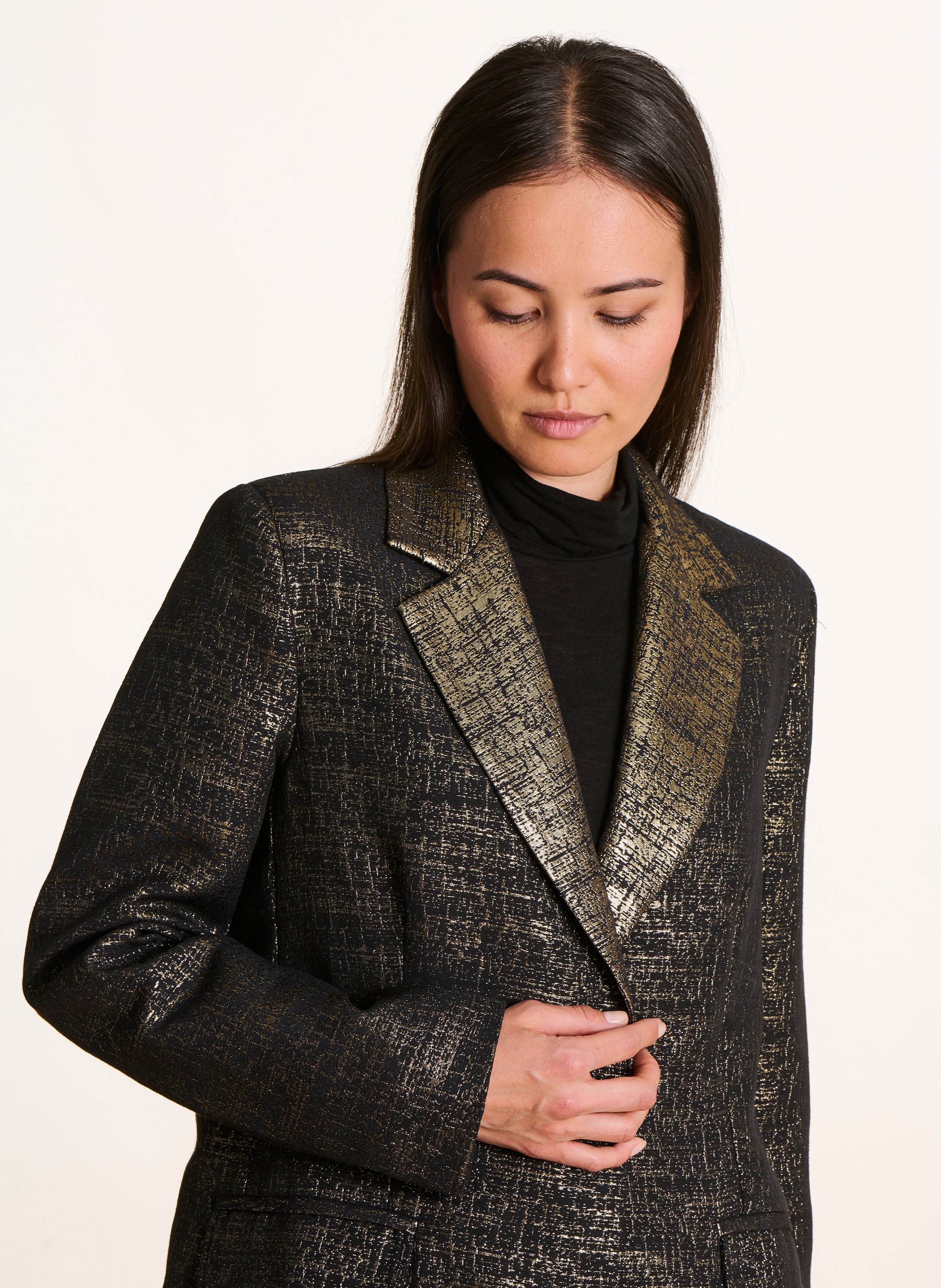 Tailored blazer jacket in jacquard fabric LA FEE MARABOUTEE Black