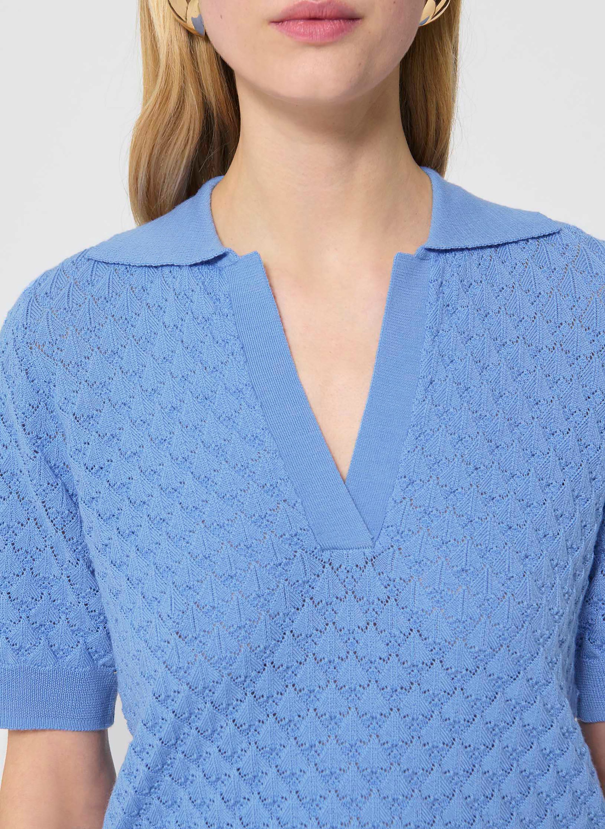 Pull polo en maille fantaisie TARA JARMON Bleu
