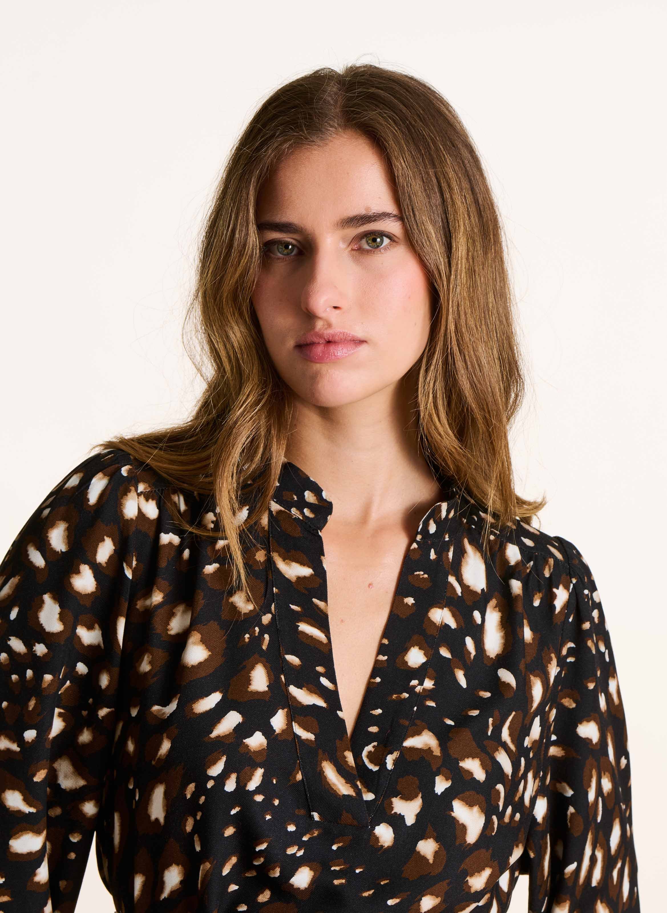 Blouse col tunisien imprimée  LA FEE MARABOUTEE Noir