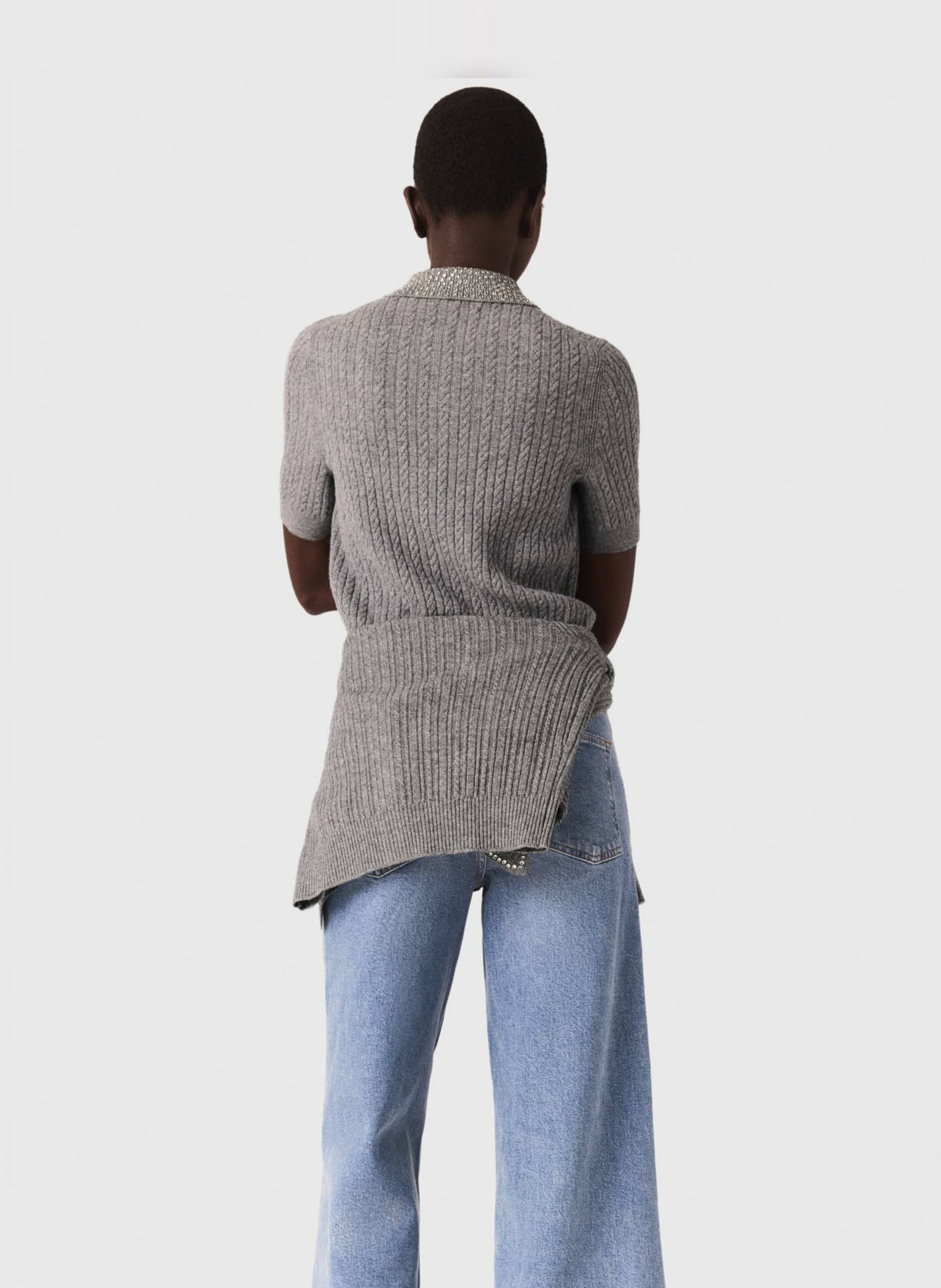 Pull col polo en laine MAJE Gris