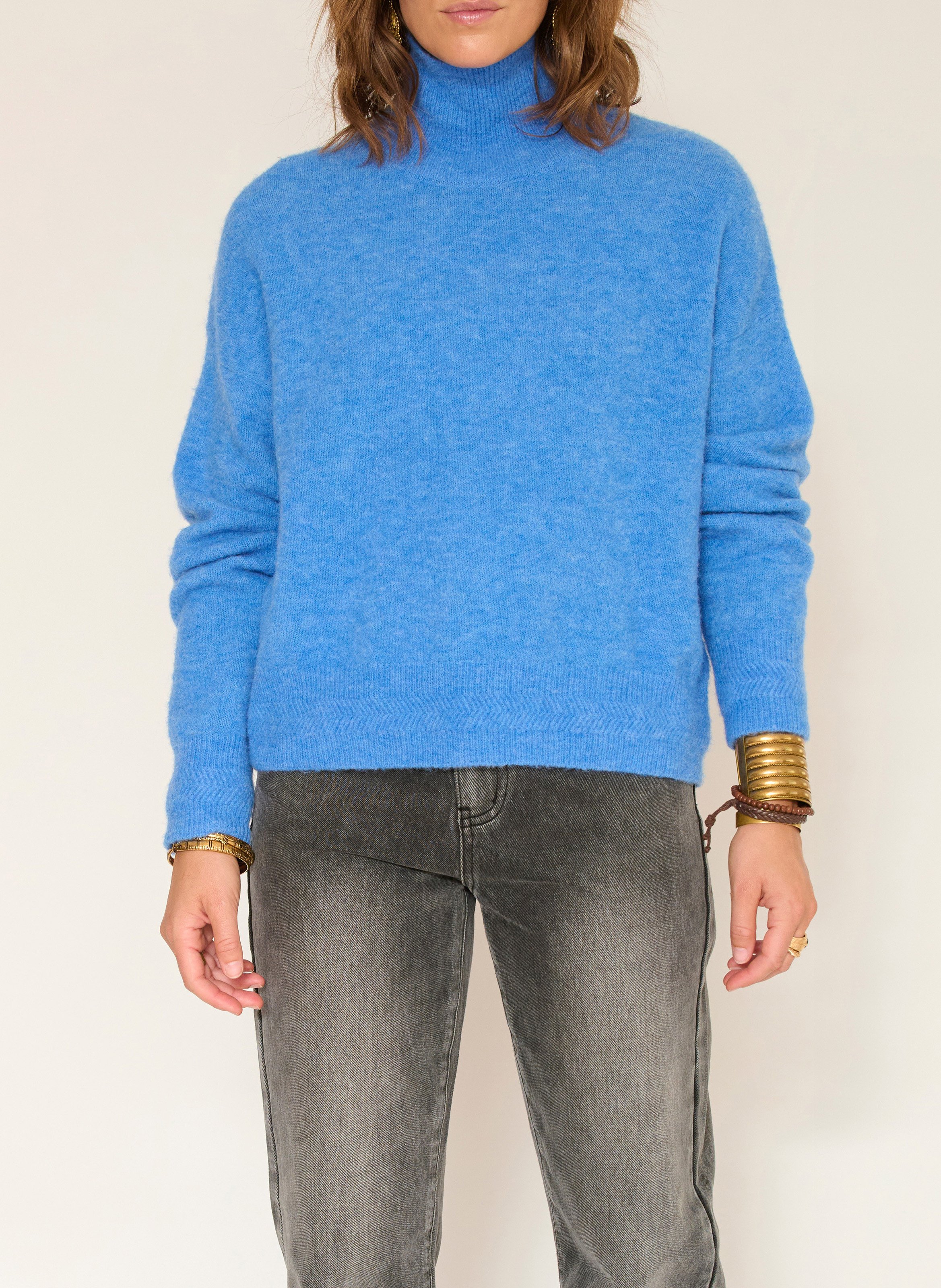 Pull ample col montant en laine mélangée MKT Bleu