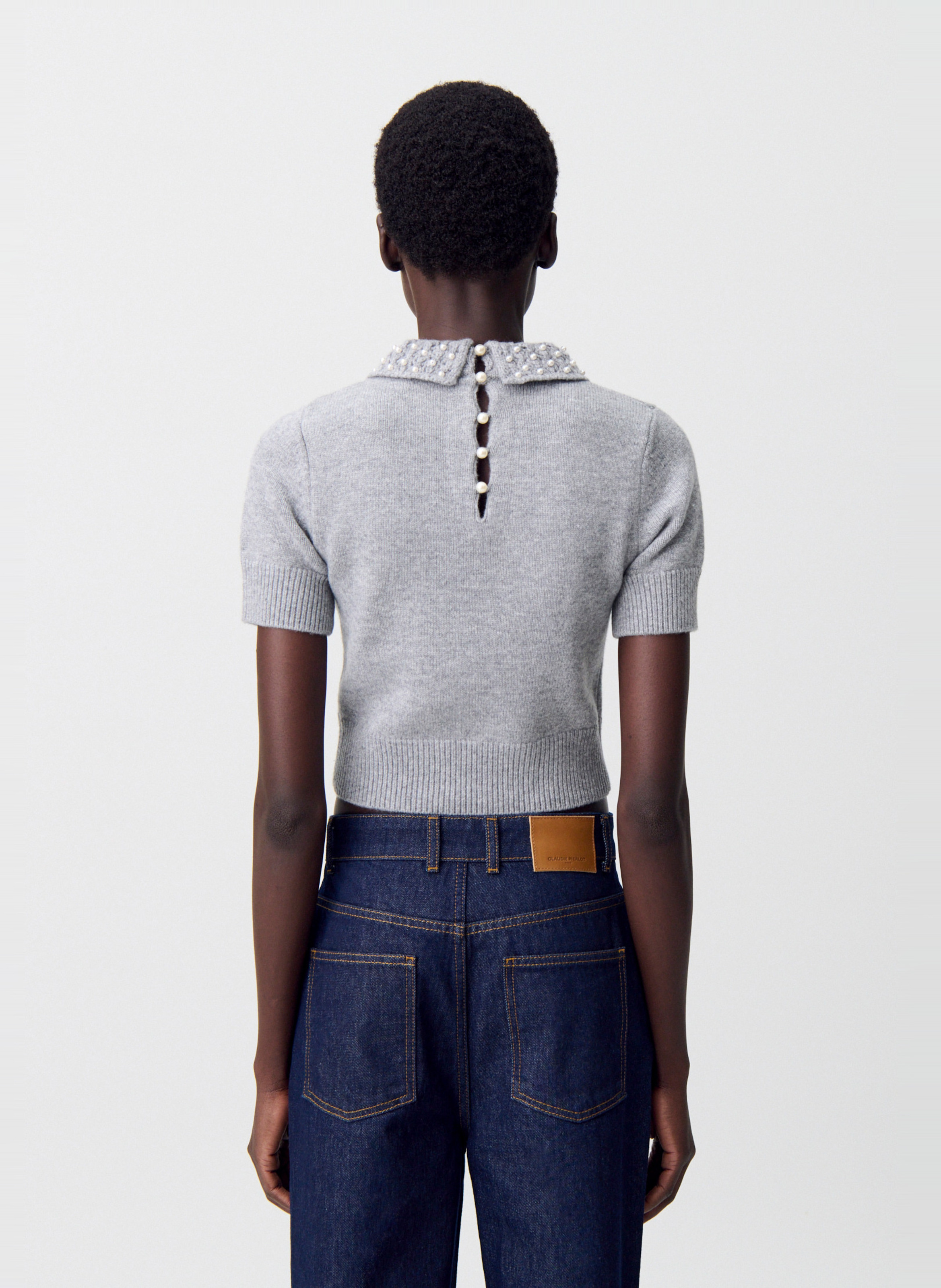 Fitted wool and cashmere top CLAUDIE PIERLOT Grey